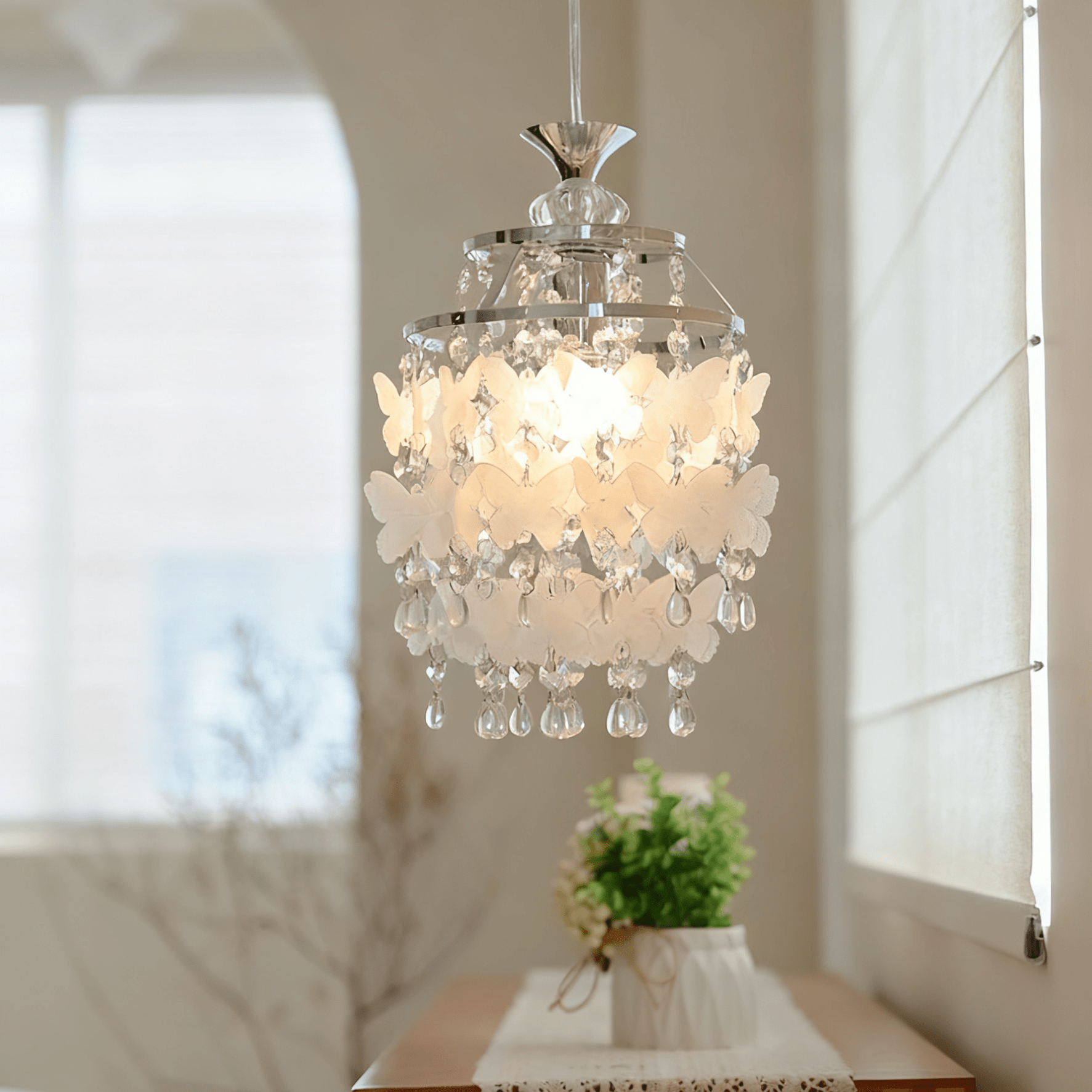 Butterfly Crystal Pendant Light-Neutral Decor