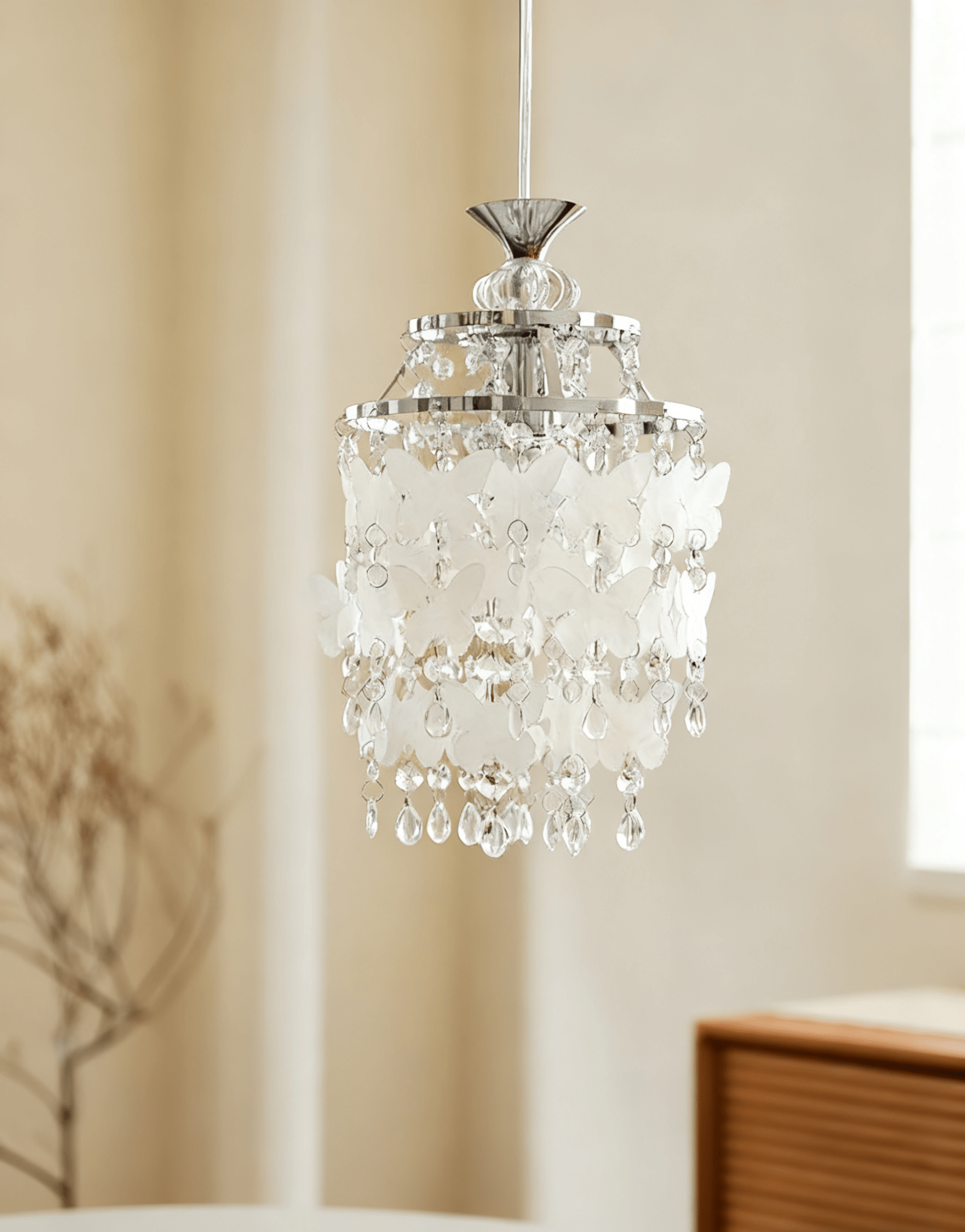 Butterfly Crystal Pendant Light-Neutral Decor