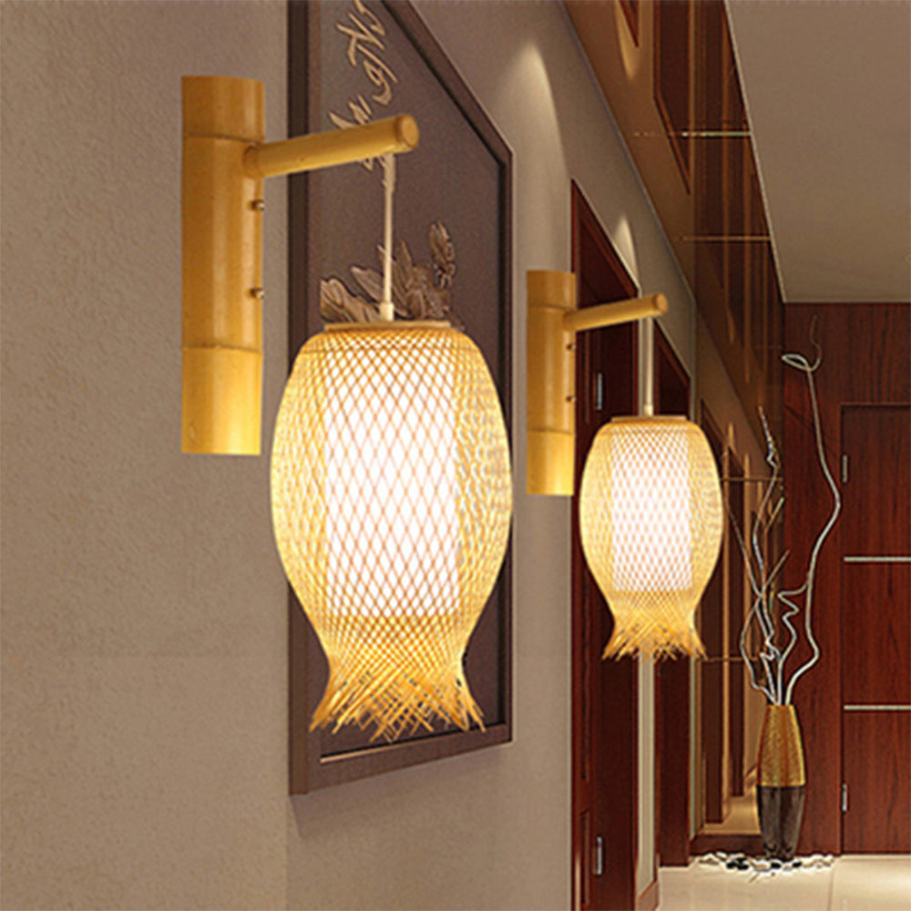Ritta Wall Lamp Rustic, Muto Rattan Weaving LED, Hallway Wall Sconce - Neutral Decor