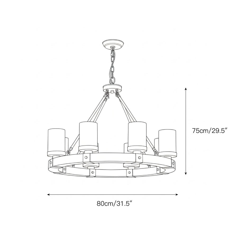 Close-up of the forged iron ring and hooks on the Cabot chandelier.