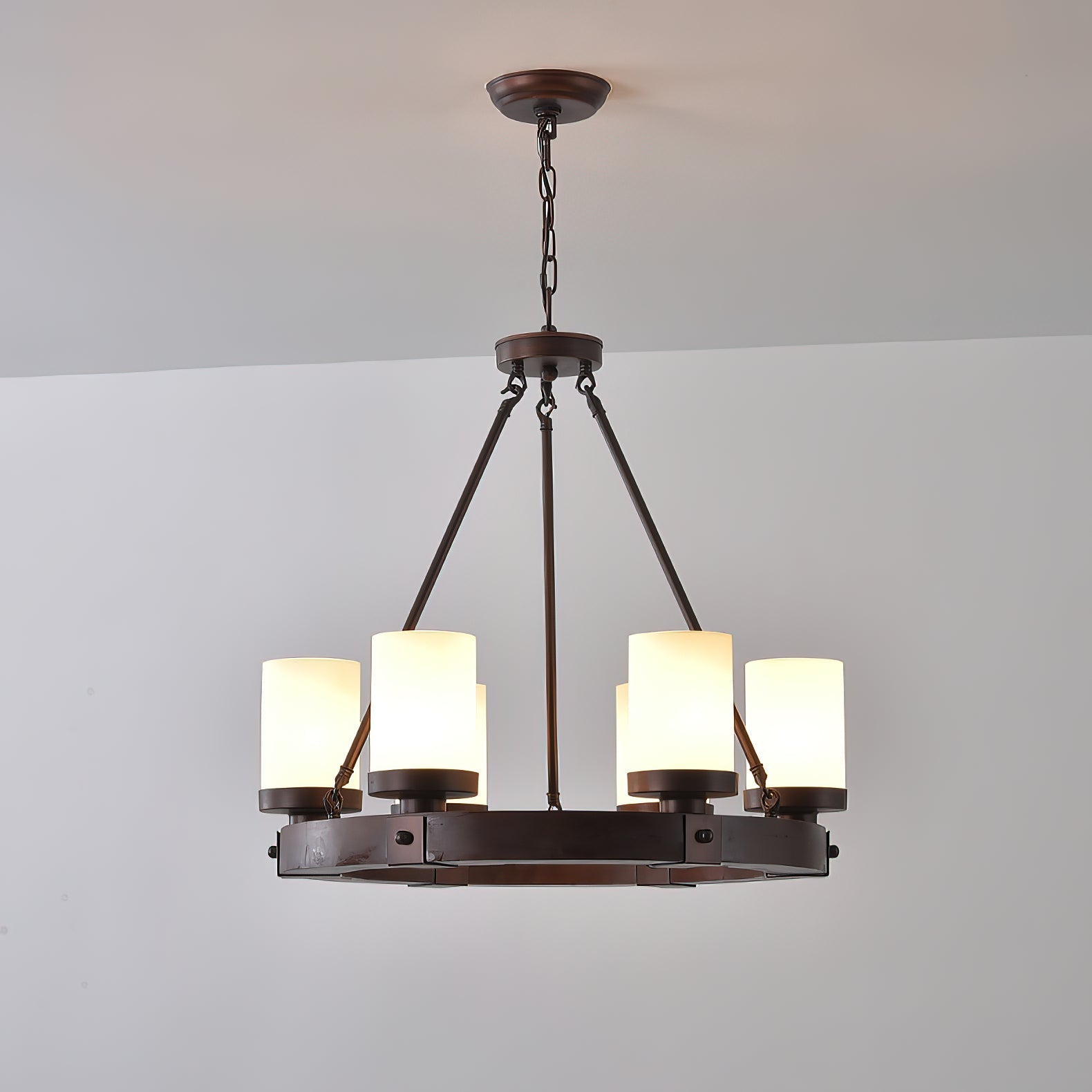 Cabot chandelier displayed in a modern farmhouse style kitchen.