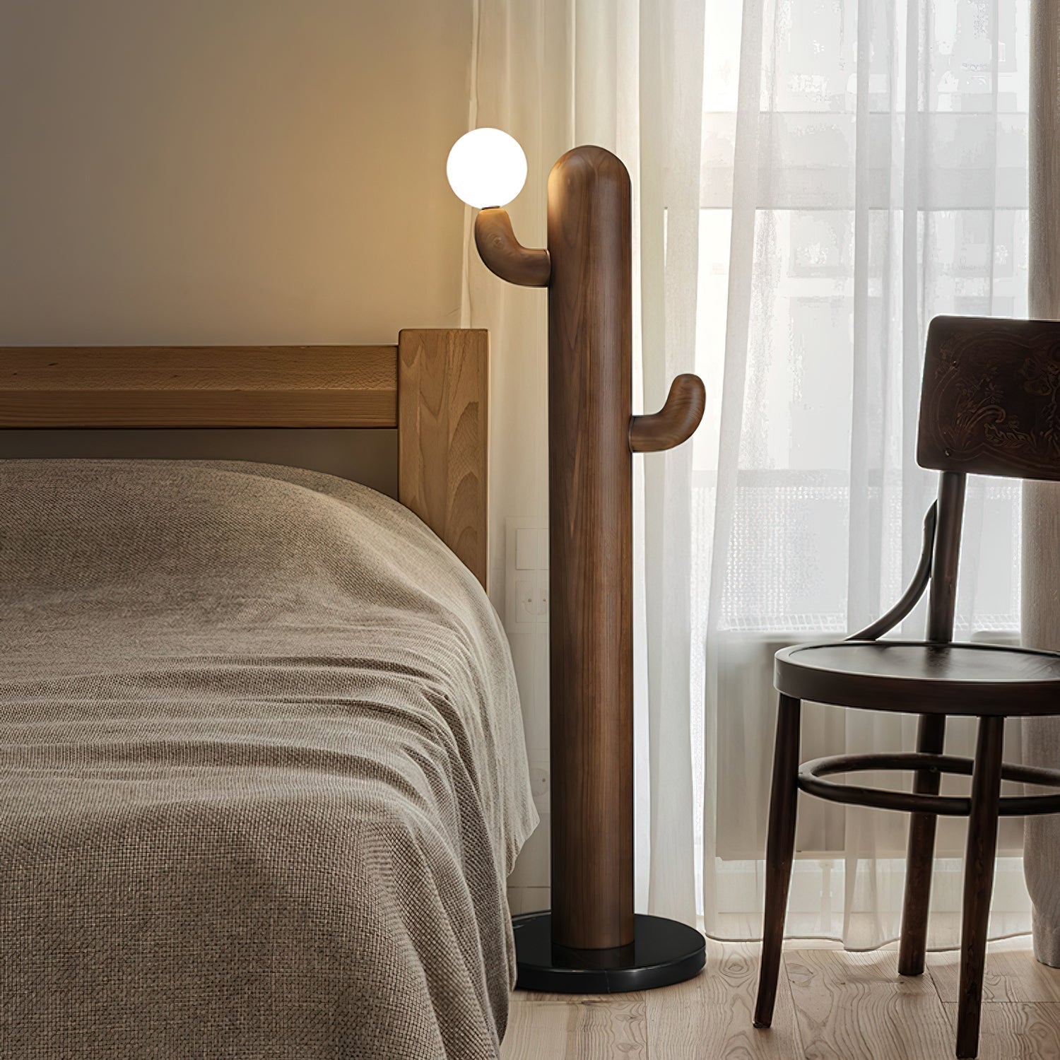 Blaze Cactus Wood Floor Lamp-Neutral Decor
