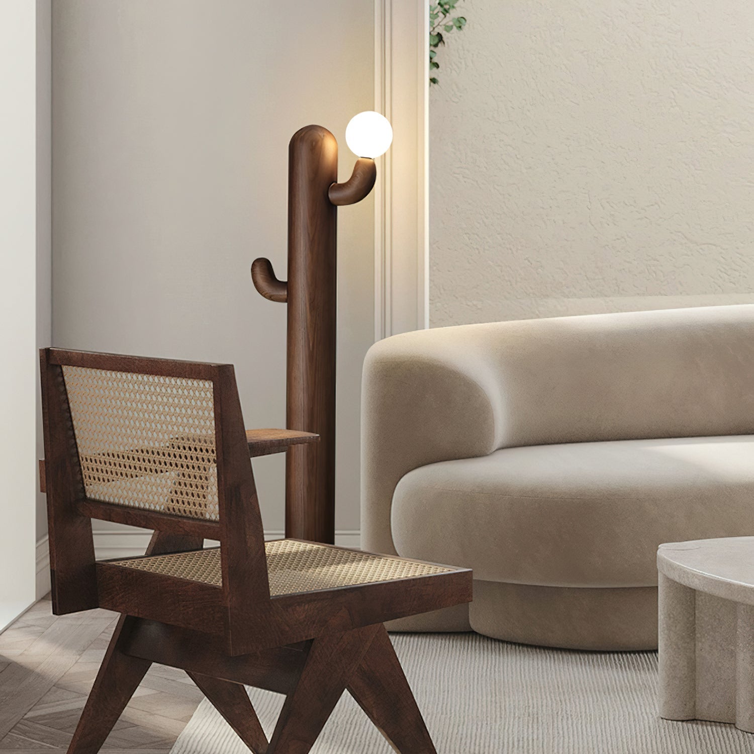 Blaze Cactus Wood Floor Lamp-Neutral Decor