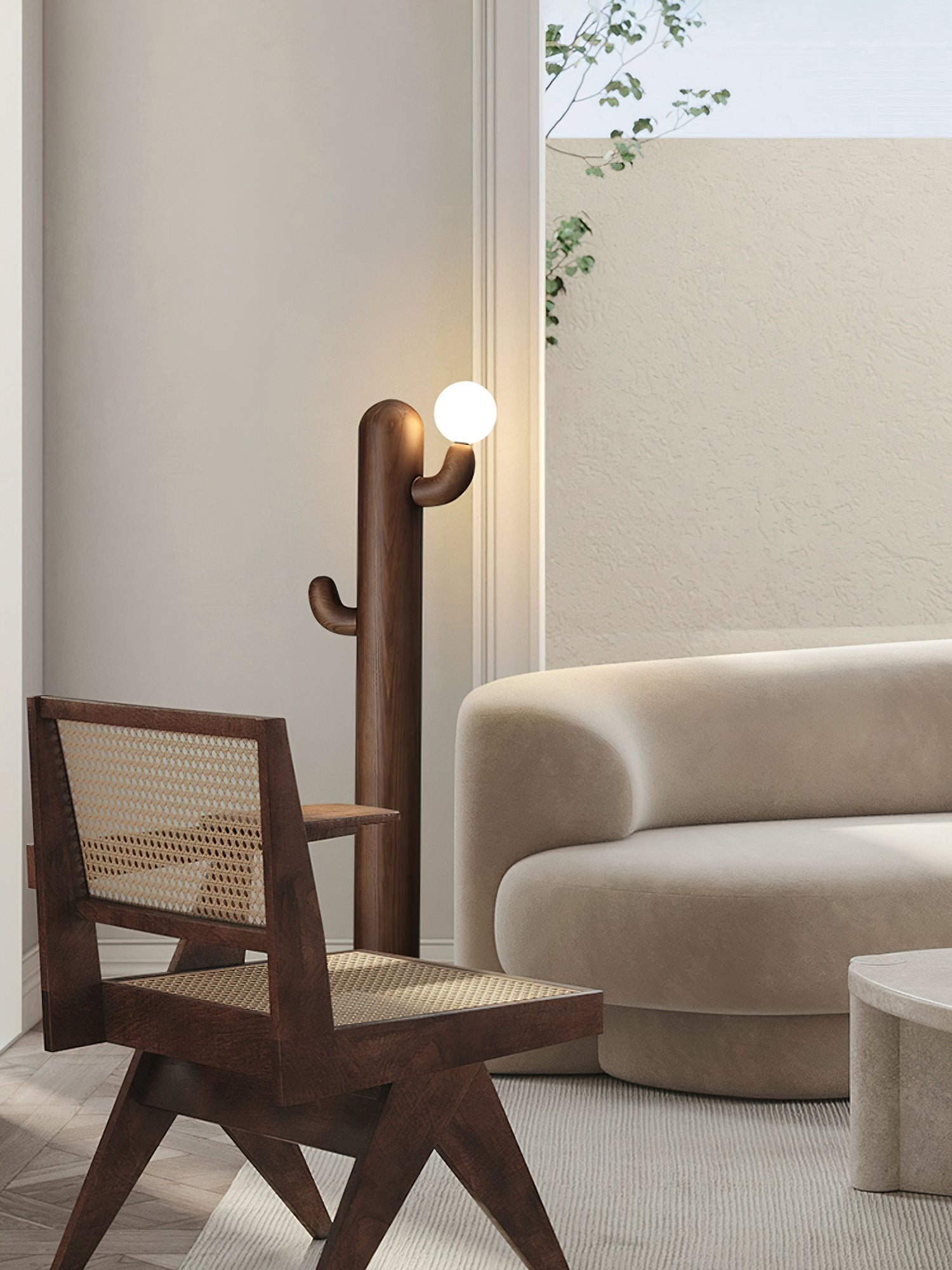 Blaze Cactus Wood Floor Lamp-Neutral Decor