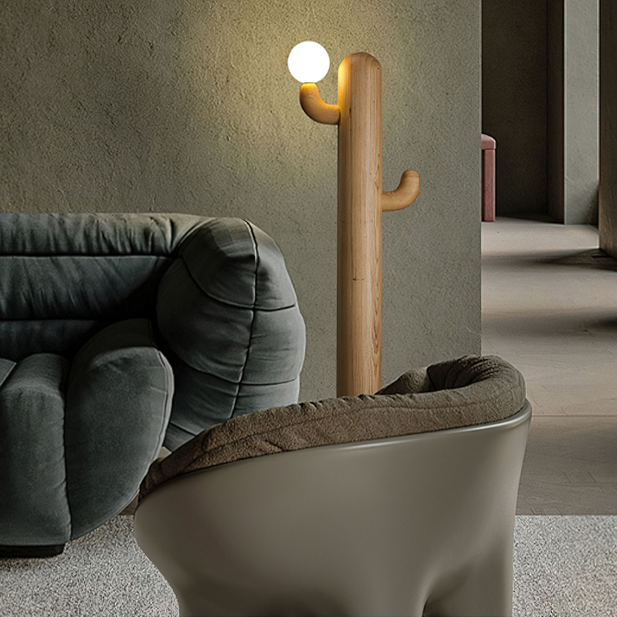 Blaze Cactus Wood Floor Lamp-Neutral Decor