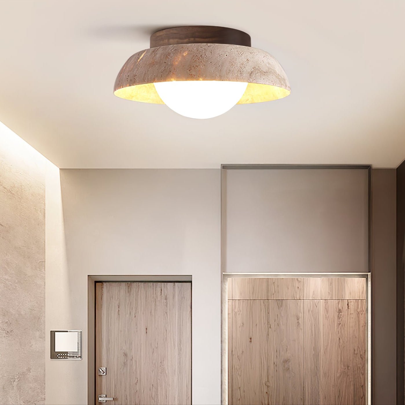 Anya Disc-Dome Travertine Ceiling Light-Neutral Decor