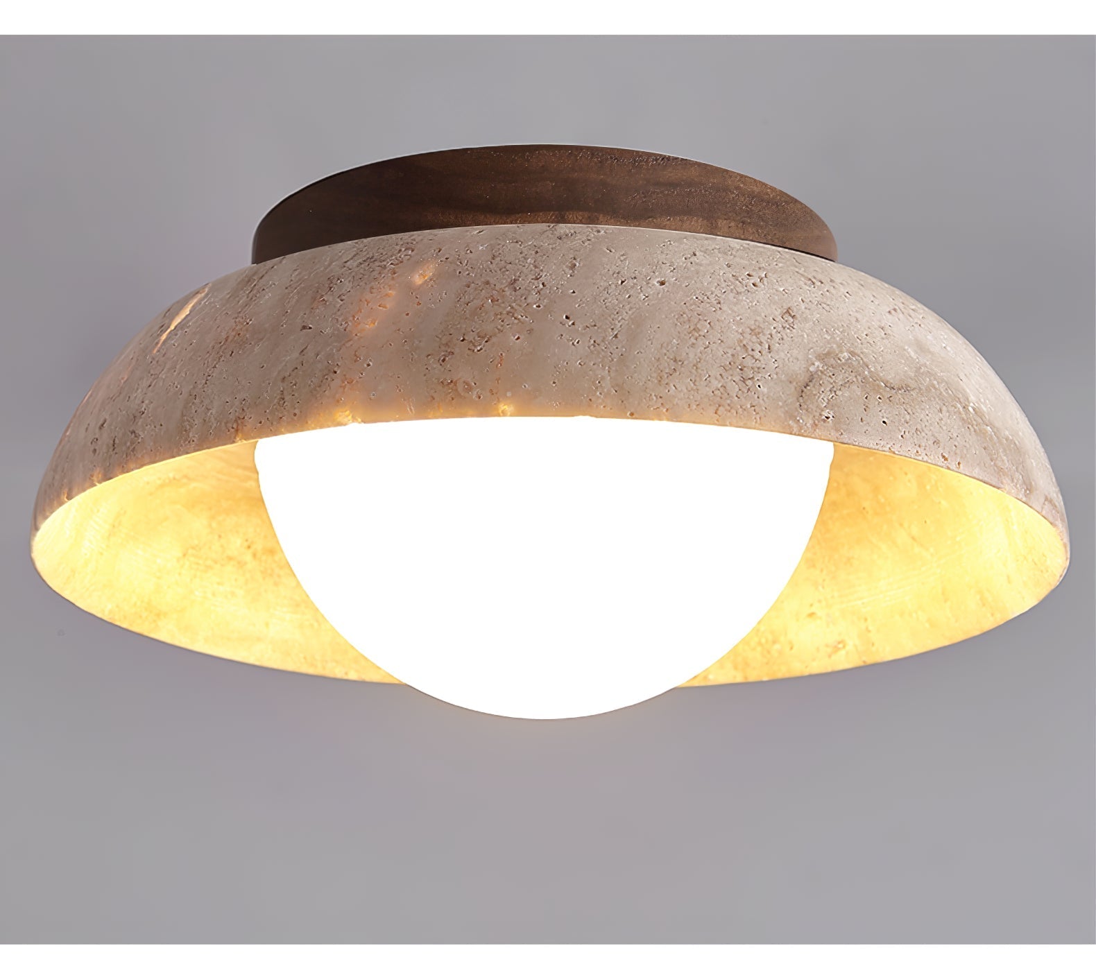 Anya Disc-Dome Travertine Ceiling Light-Neutral Decor
