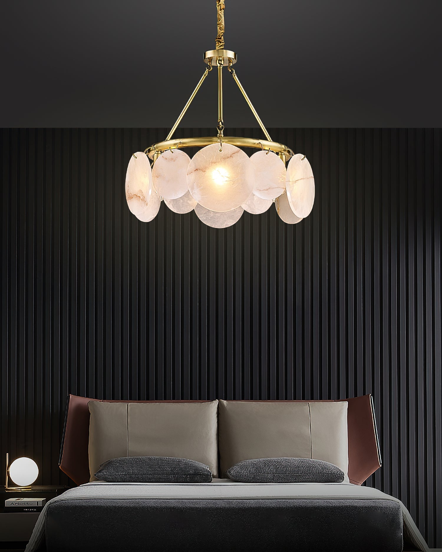 View from below the Calamete Chandelier, highlighting the arrangement of E14 bulbs.