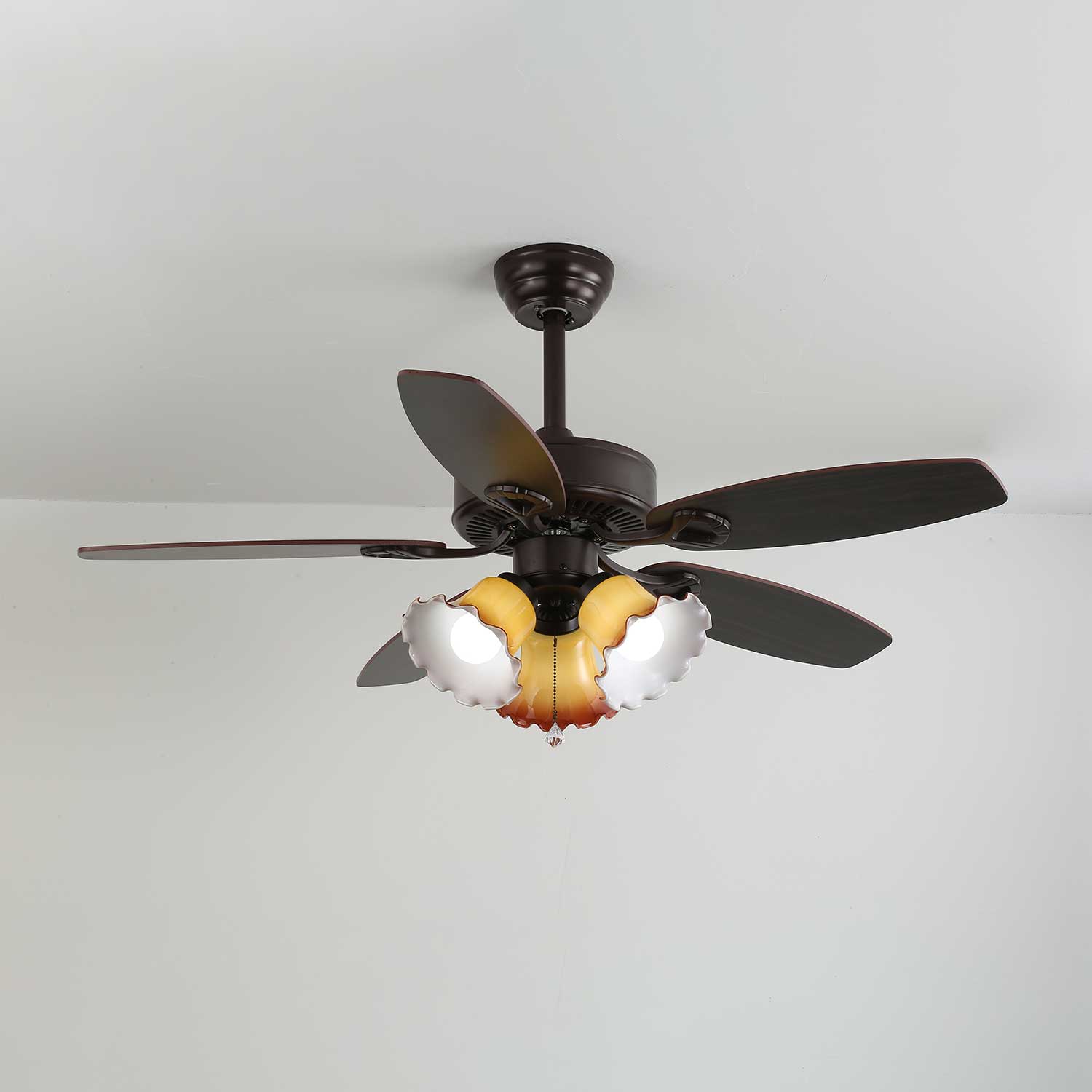 Calviera Vintage Wood Glass Ceiling Fan Light-Neutral Decor