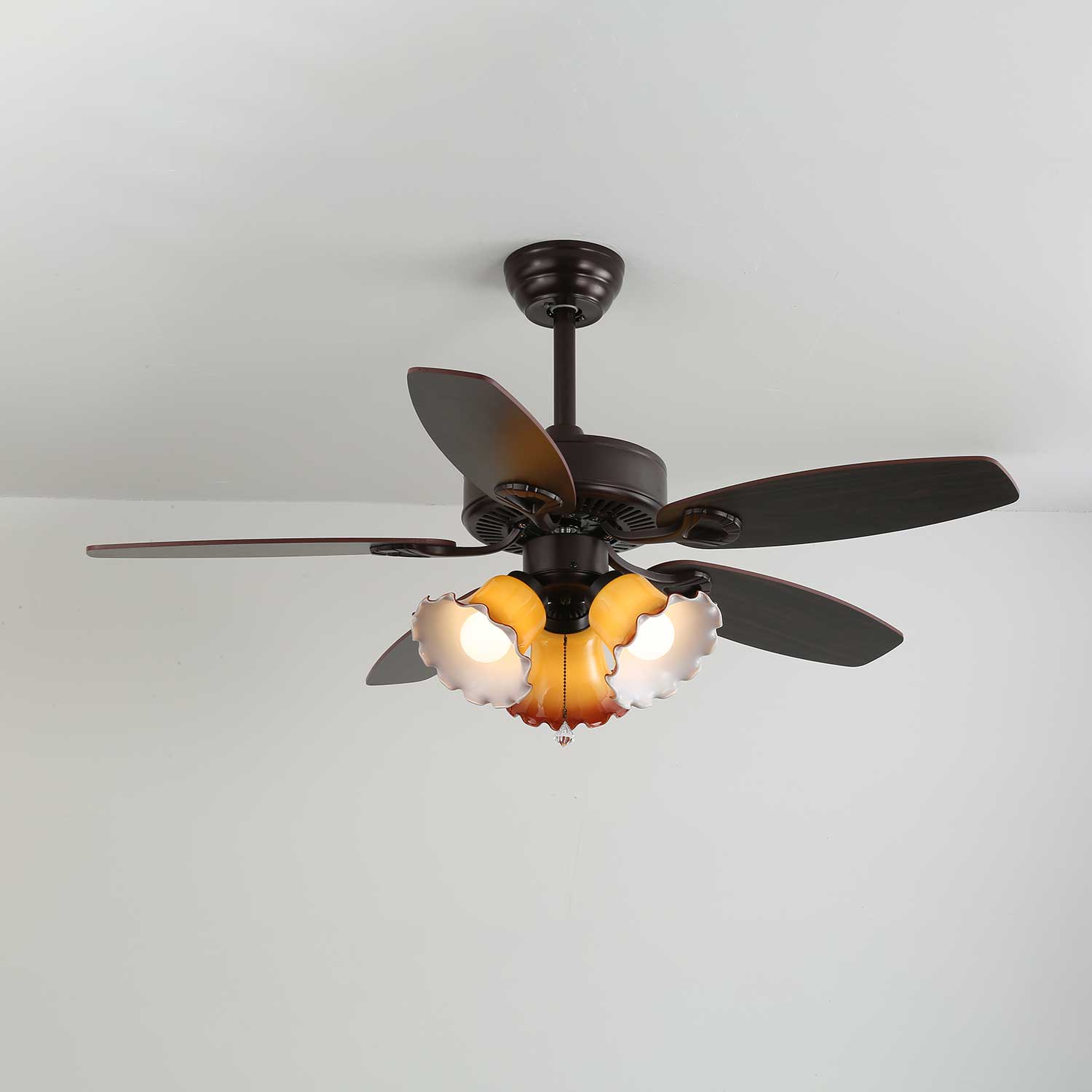 Calviera Vintage Wood Glass Ceiling Fan Light-Neutral Decor