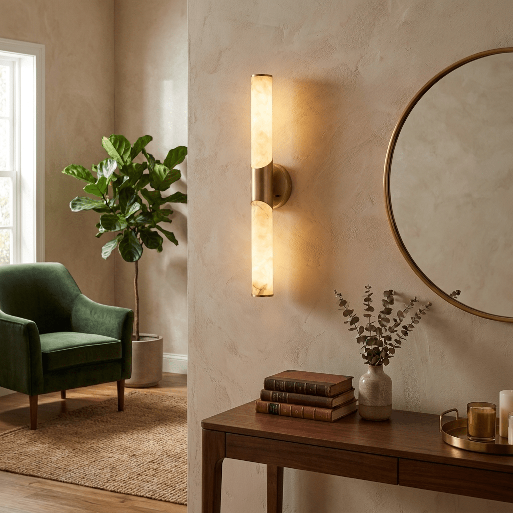 Calcedonia Alabaster Tube Wall Sconce-Neutral Decor