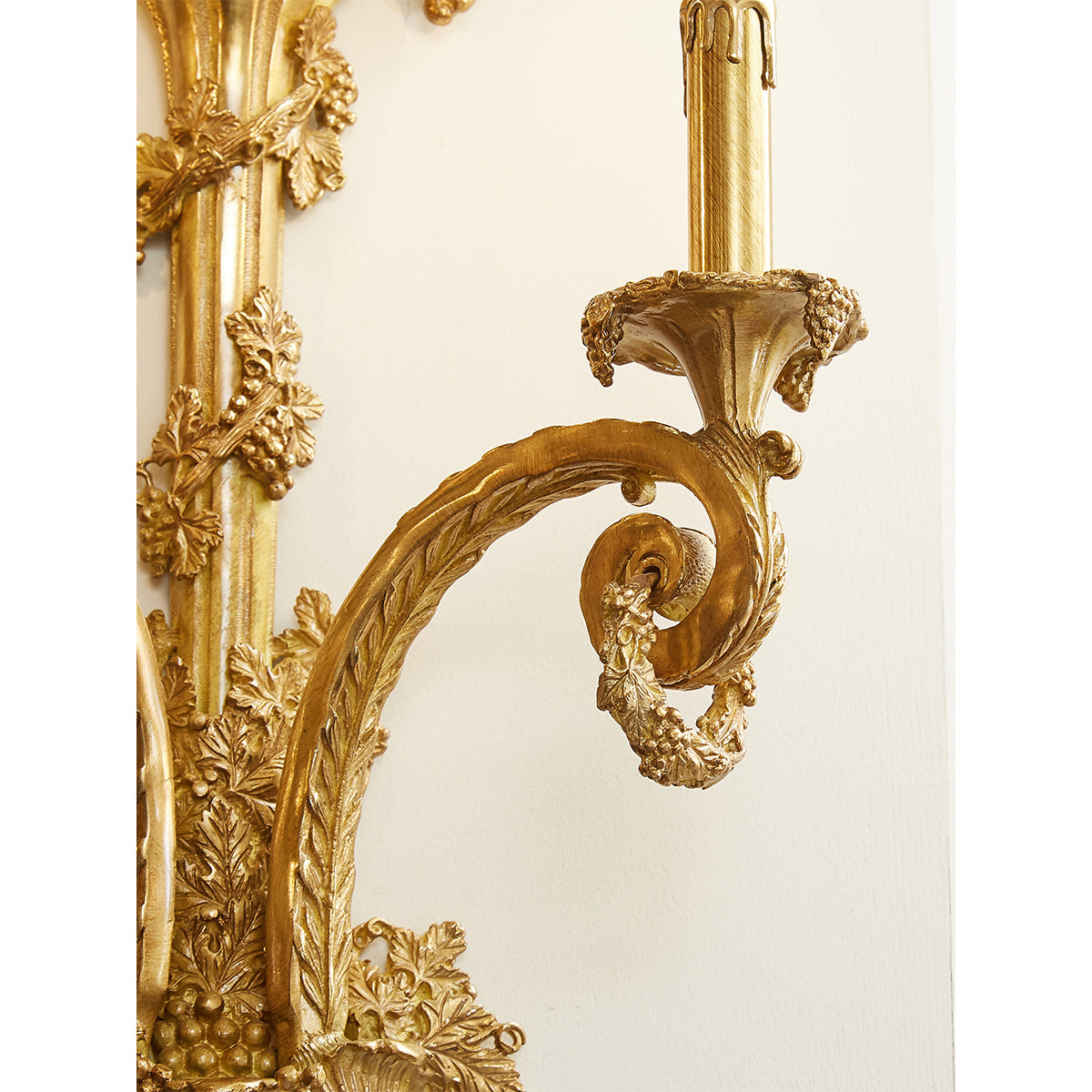 The lamp's reflection on a nearby mirror or glossy surface.
