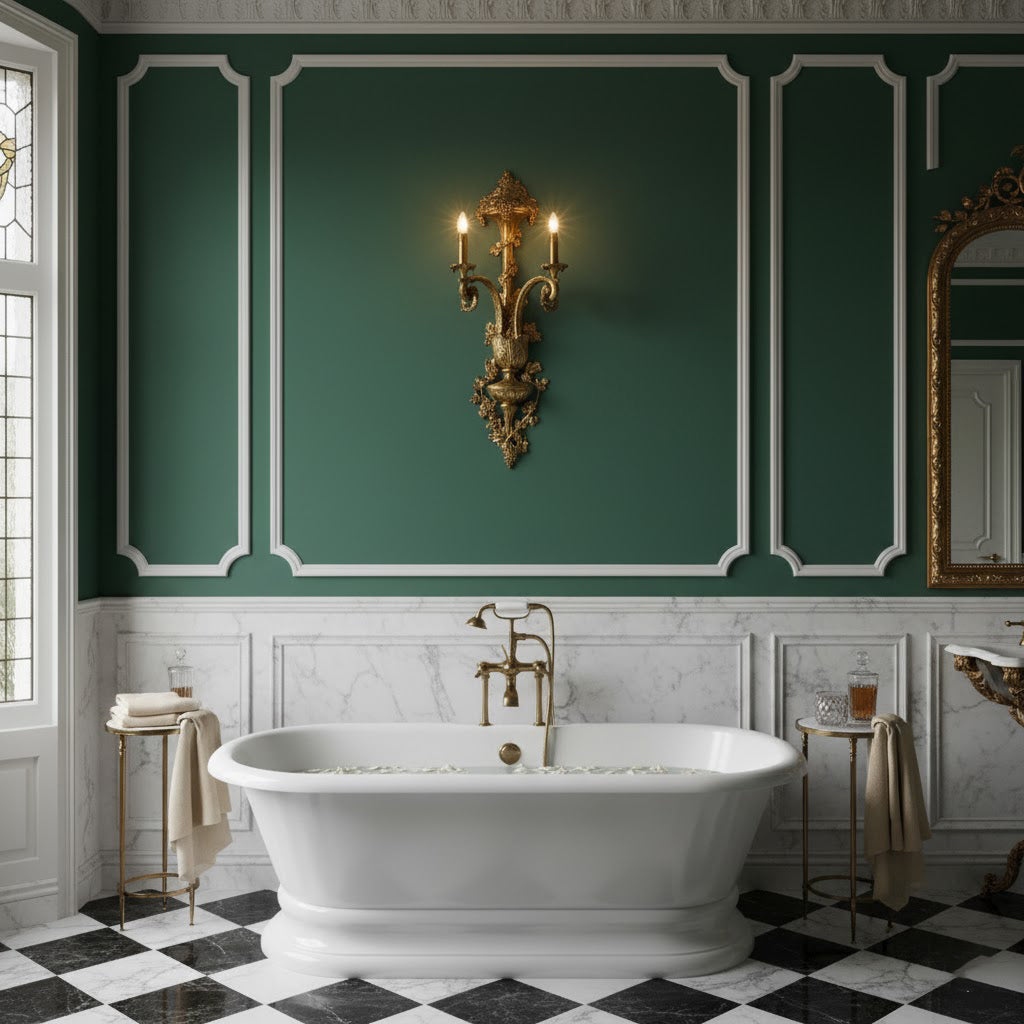 Caldwell Brass Wall Lamp in a classic hallway setting.