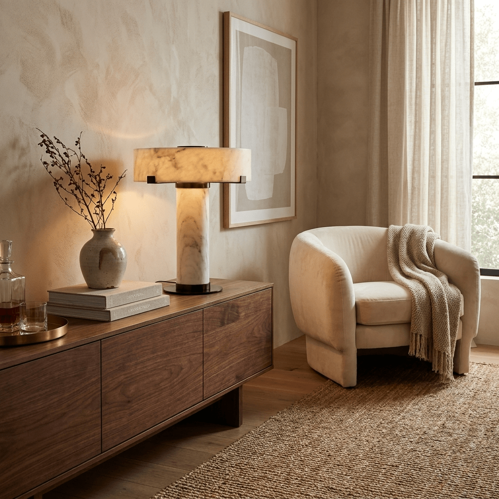 Calix Alabaster Table Lamp-Neutral Decor