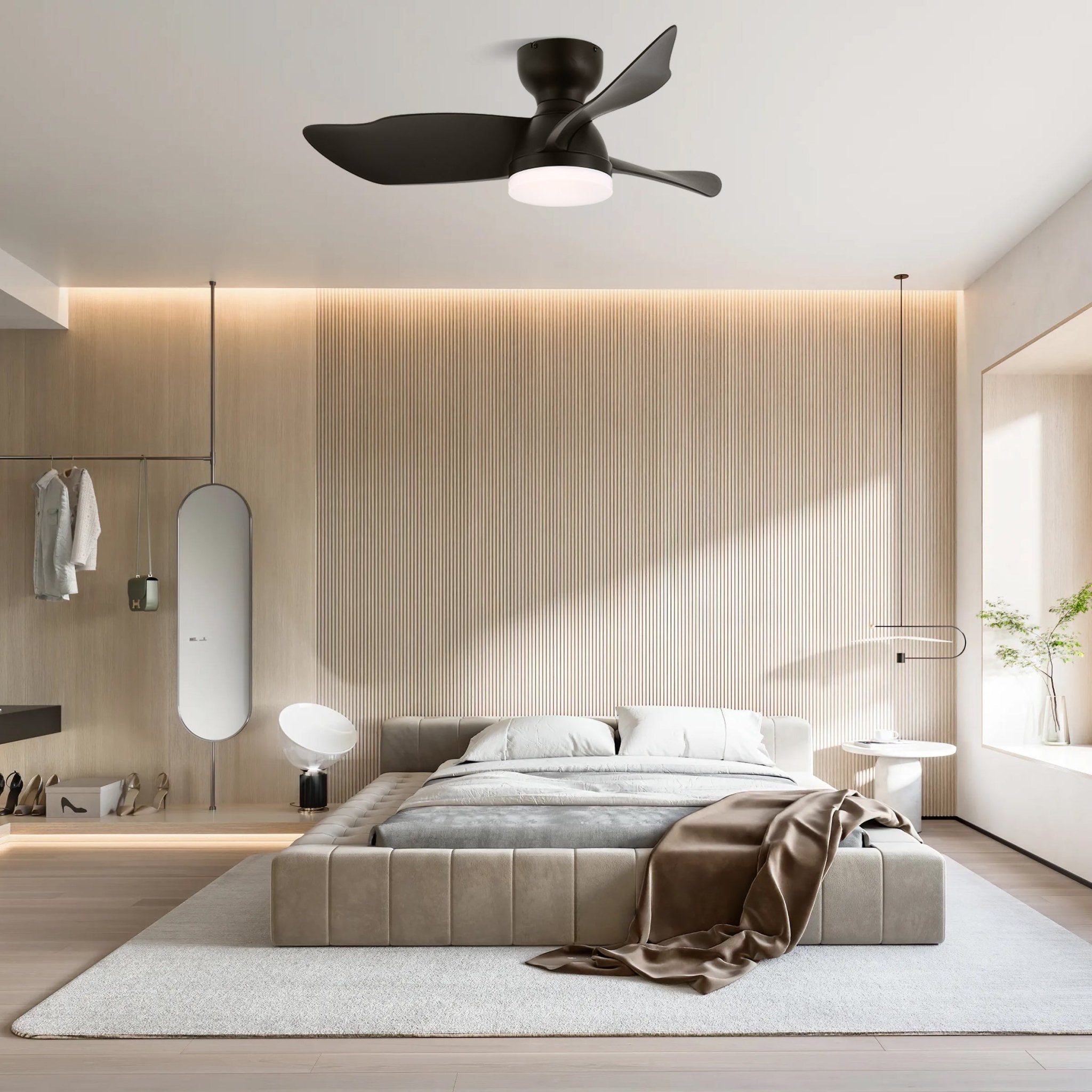 Mirella Silver Wood Ceiling Fan Light-Neutral Decor