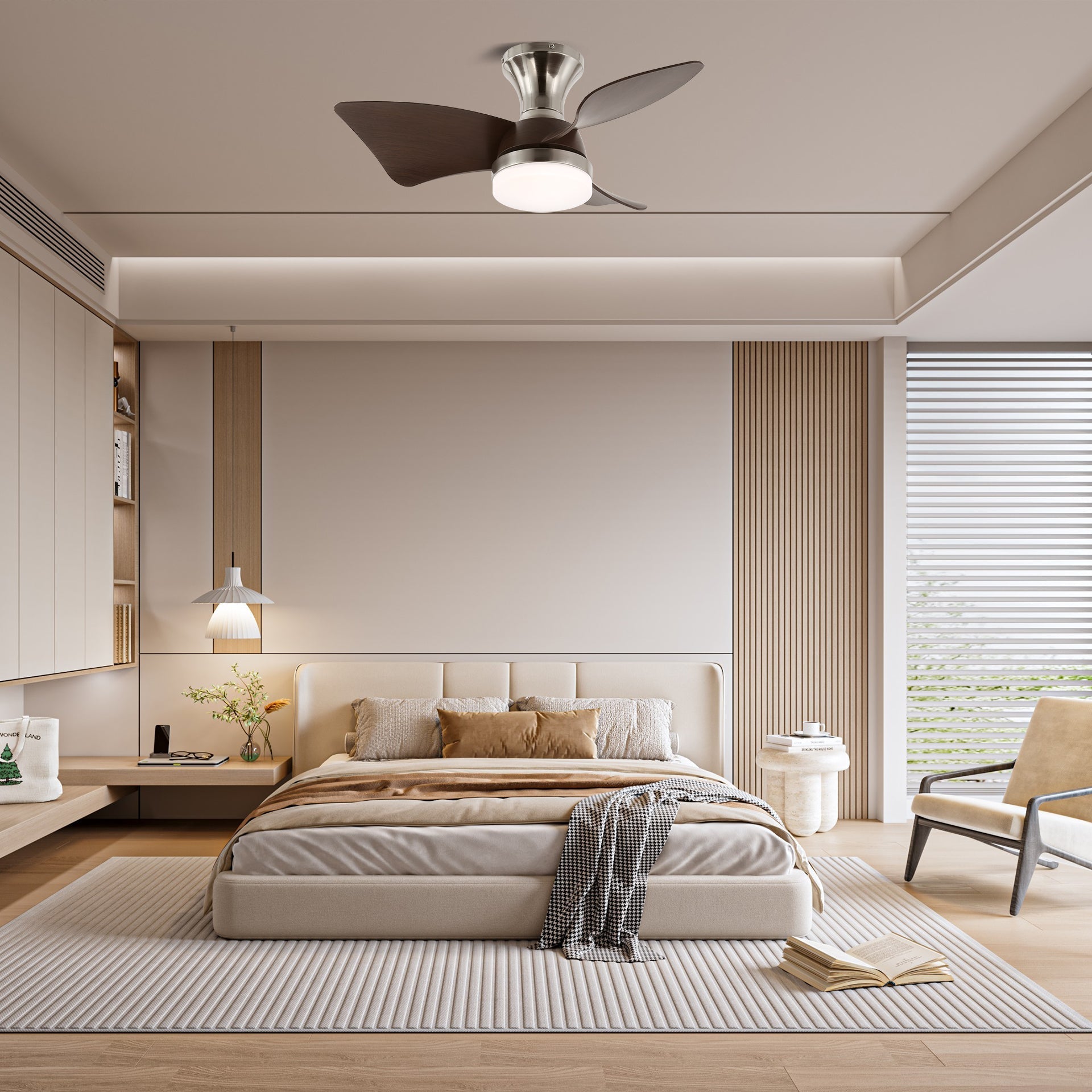 Mirella Silver Wood Ceiling Fan Light-Neutral Decor