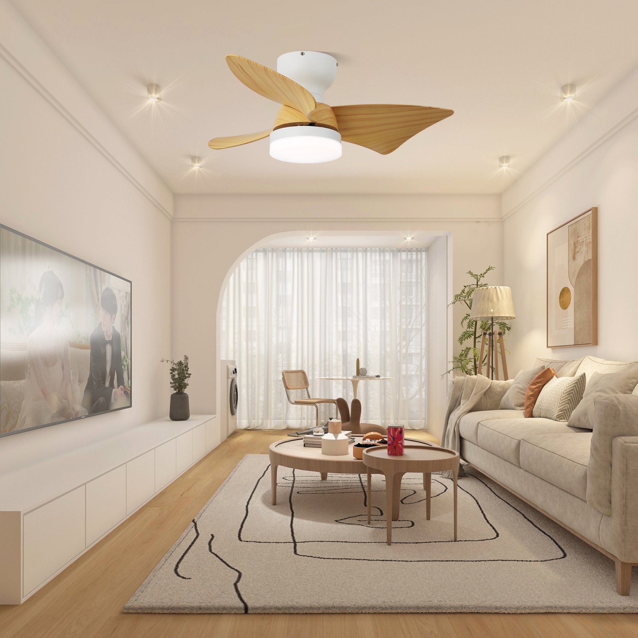 Mirella Silver Wood Ceiling Fan Light-Neutral Decor