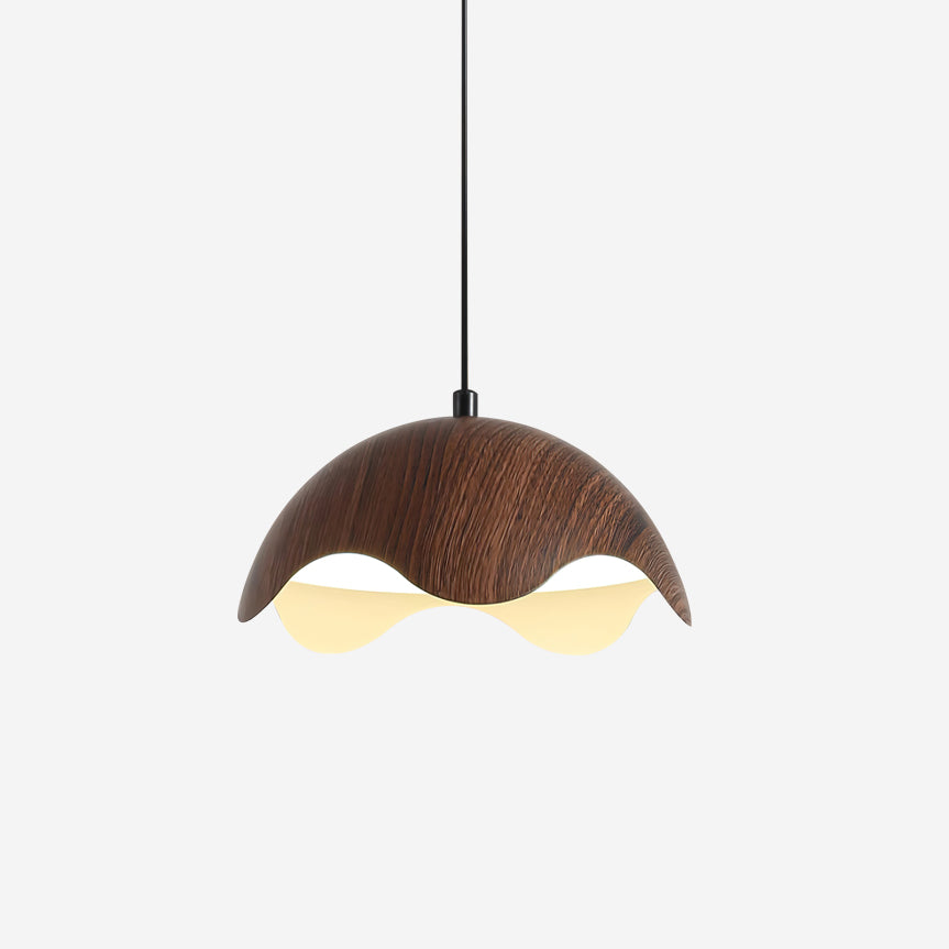 Pendant Lamp Wood-Grain Metal Shade Wave Ambient Minimalist