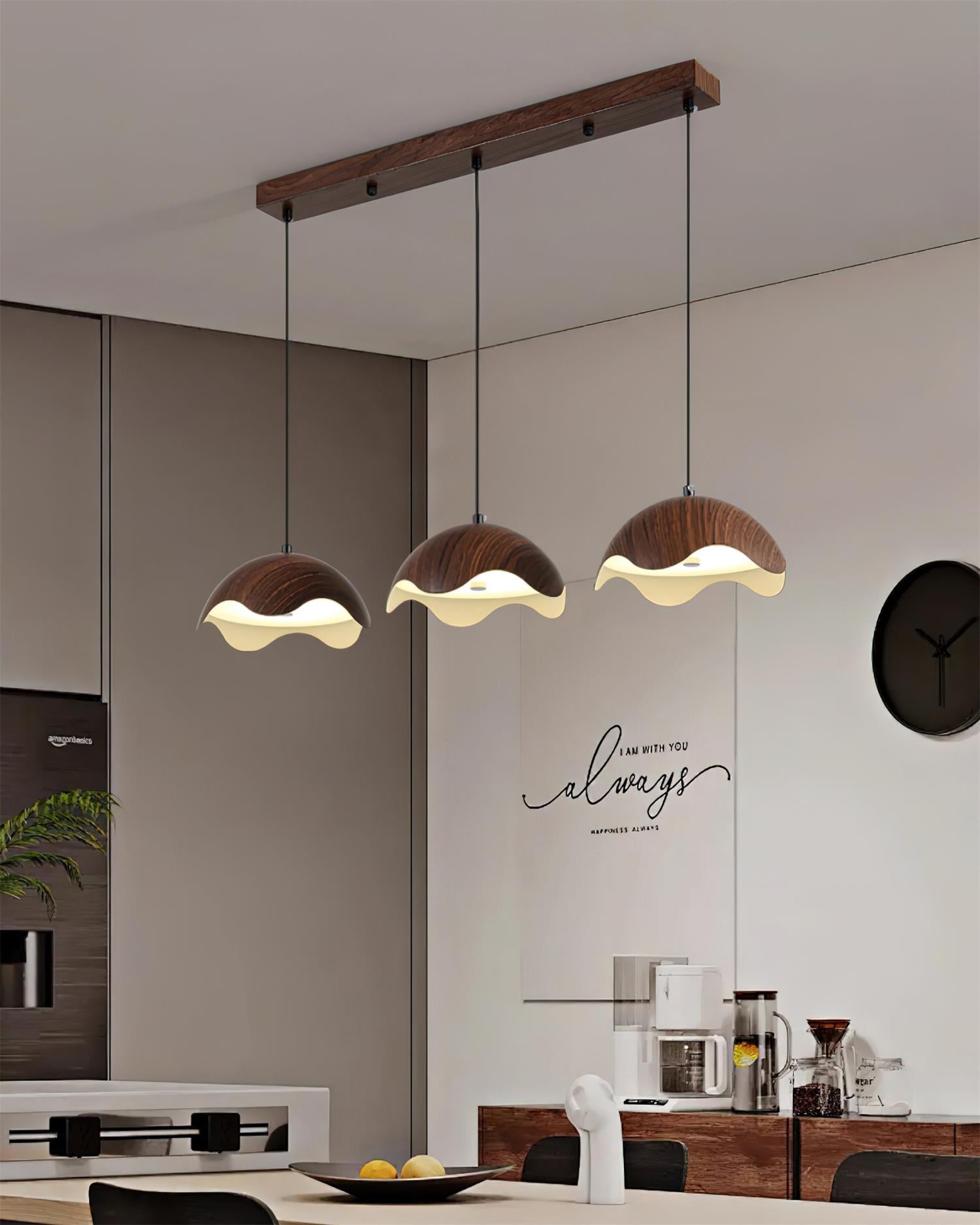 Pendant Lamp Wood-Grain Metal Shade Wave Ambient Minimalist