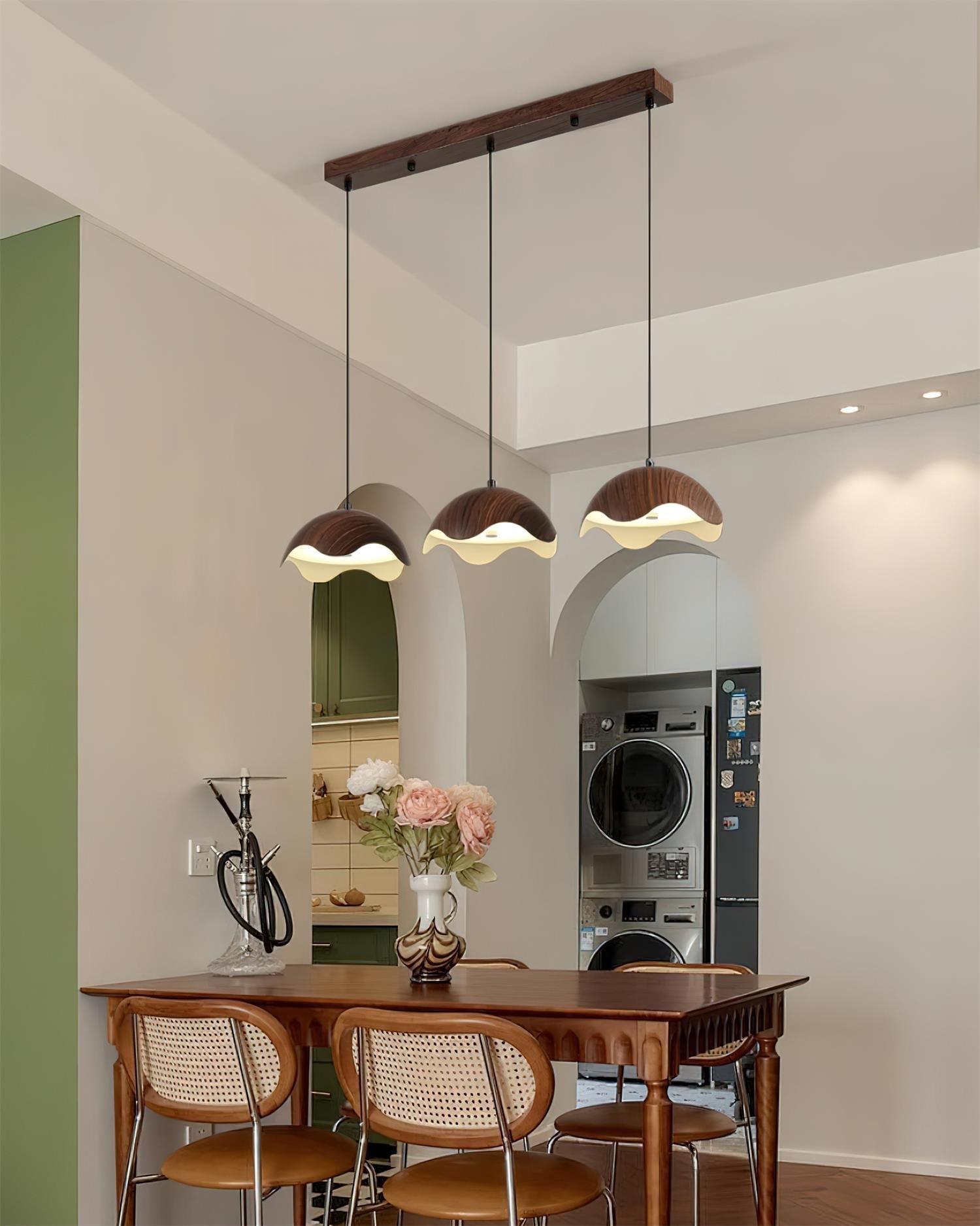 Pendant Lamp Wood-Grain Metal Shade Wave Ambient Minimalist