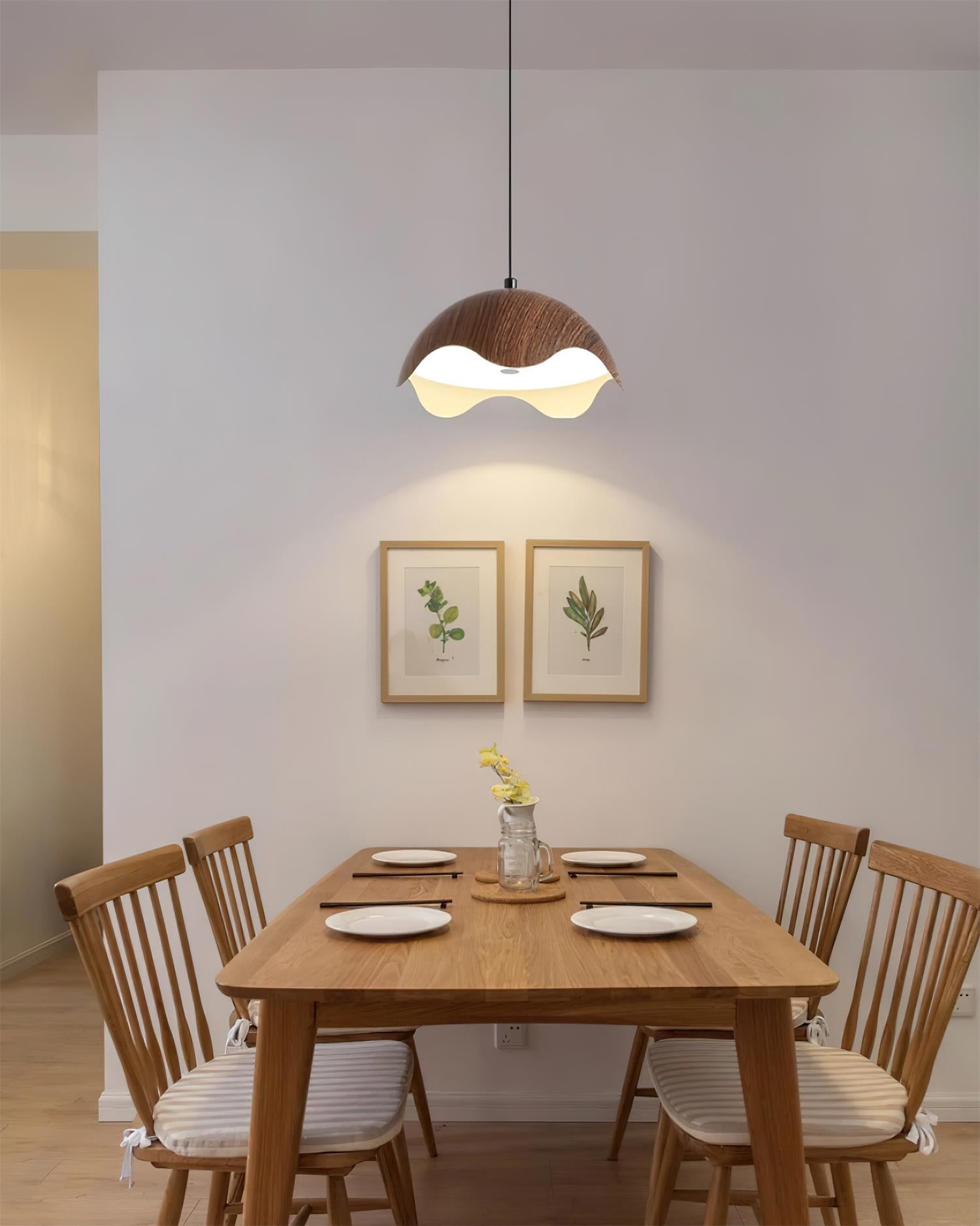 Pendant Lamp Wood-Grain Metal Shade Wave Ambient Minimalist