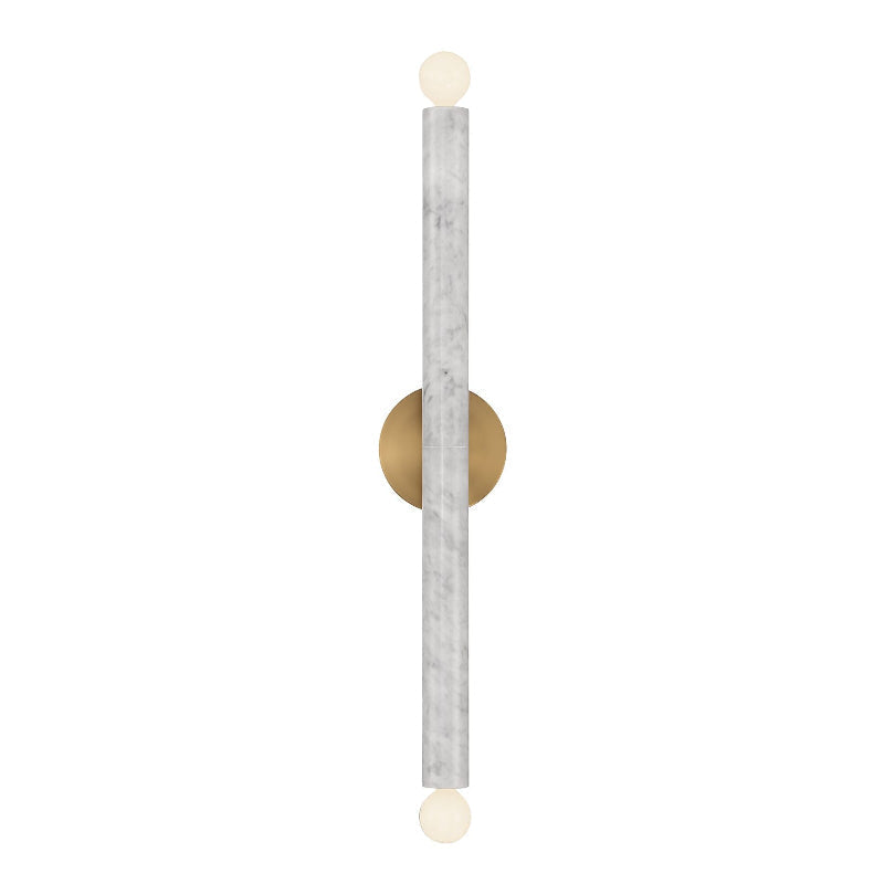 Detail shot of the metal fixture and marble slab.