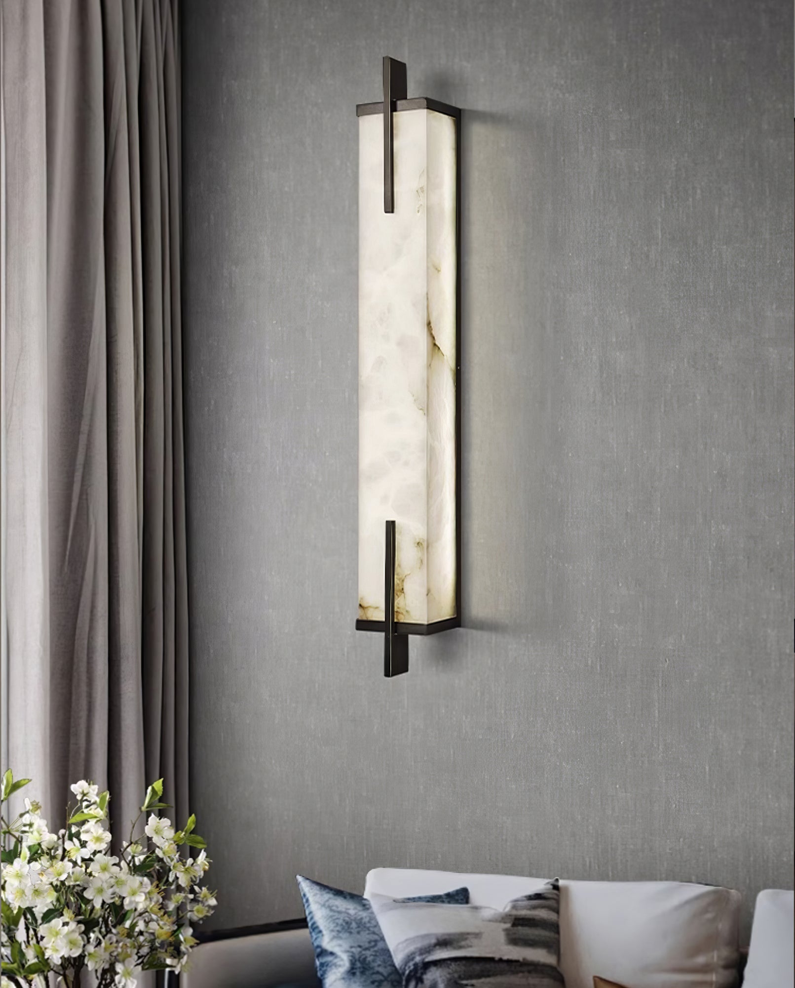 Komino Rectangular Alabaster Wall Light-Neutral Decor