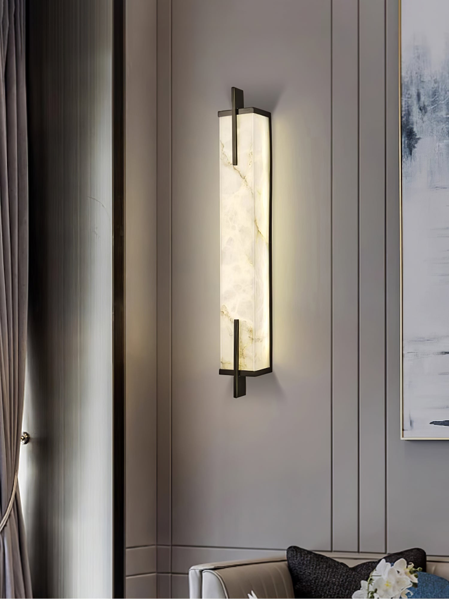 Komino Rectangular Alabaster Wall Light-Neutral Decor