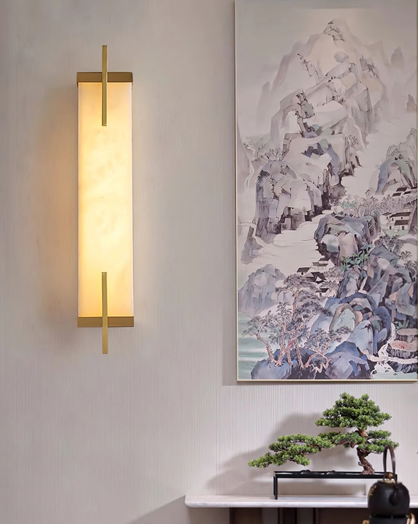 Komino Rectangular Alabaster Wall Light-Neutral Decor