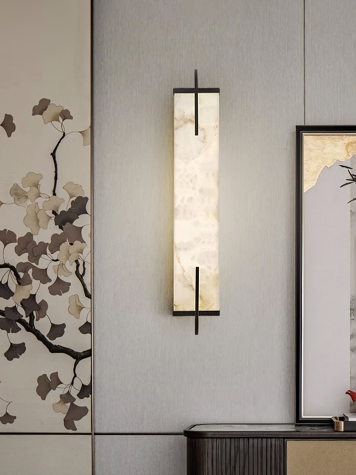Komino Rectangular Alabaster Wall Light-Neutral Decor