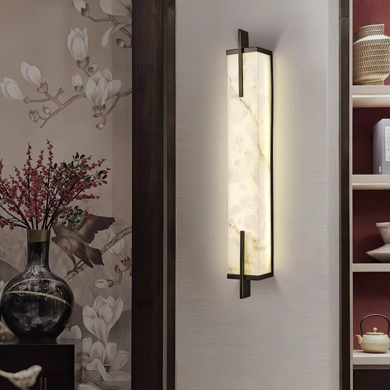 Komino Rectangular Alabaster Wall Light-Neutral Decor