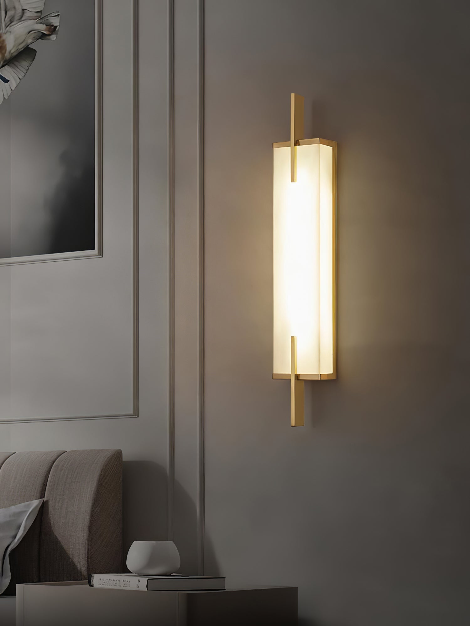 Komino Rectangular Alabaster Wall Light-Neutral Decor