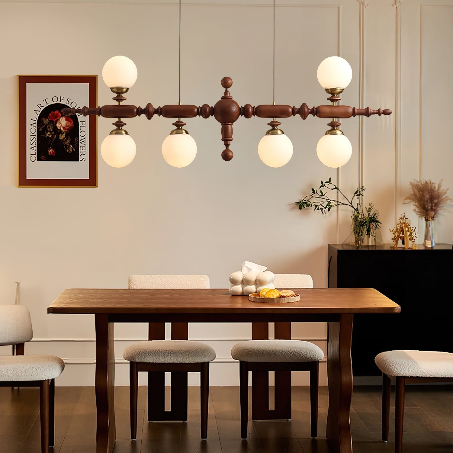 Isilira Classic Wood Glass Linear Pendant Light-Neutral Decor
