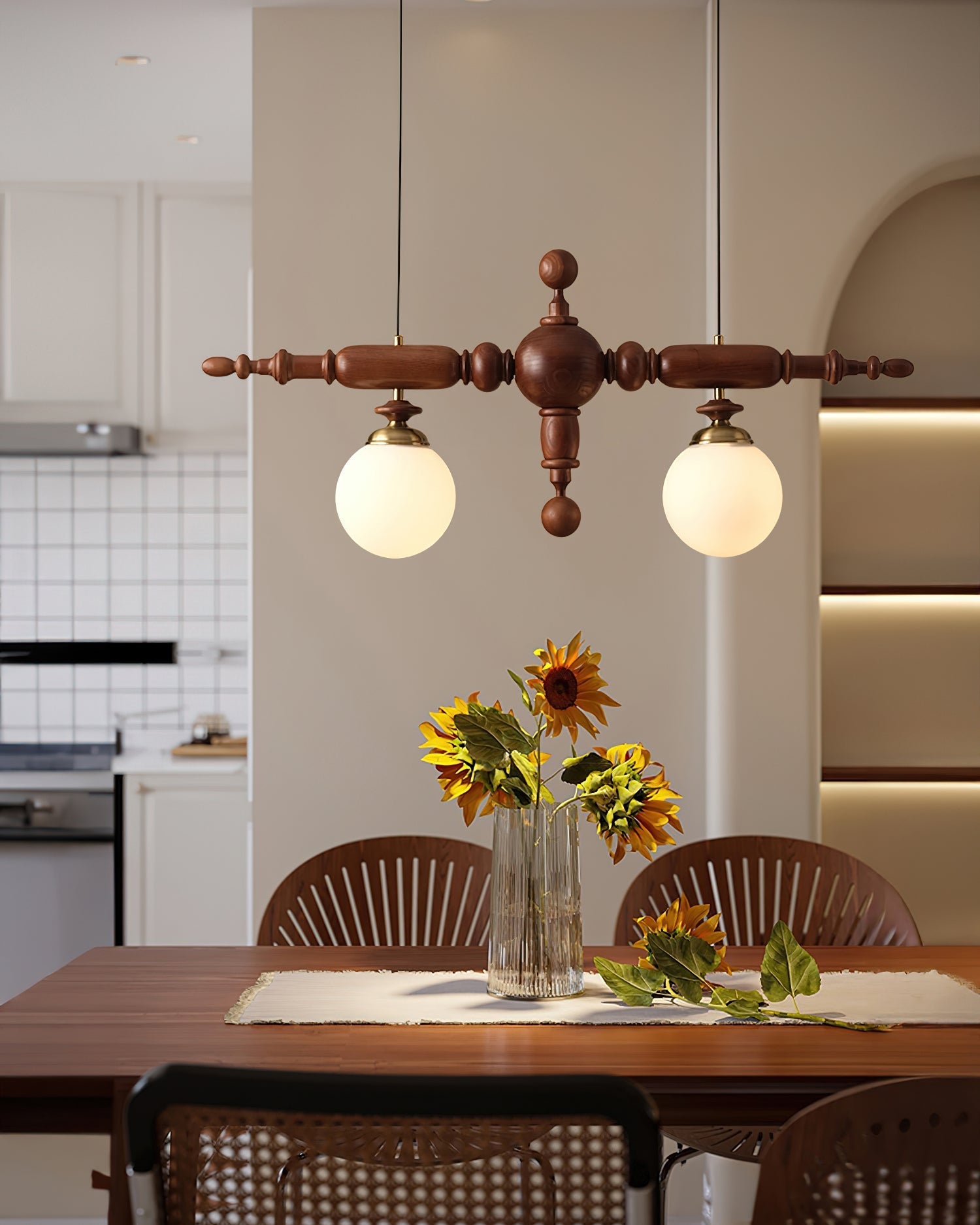 Isilira Classic Wood Glass Linear Pendant Light-Neutral Decor