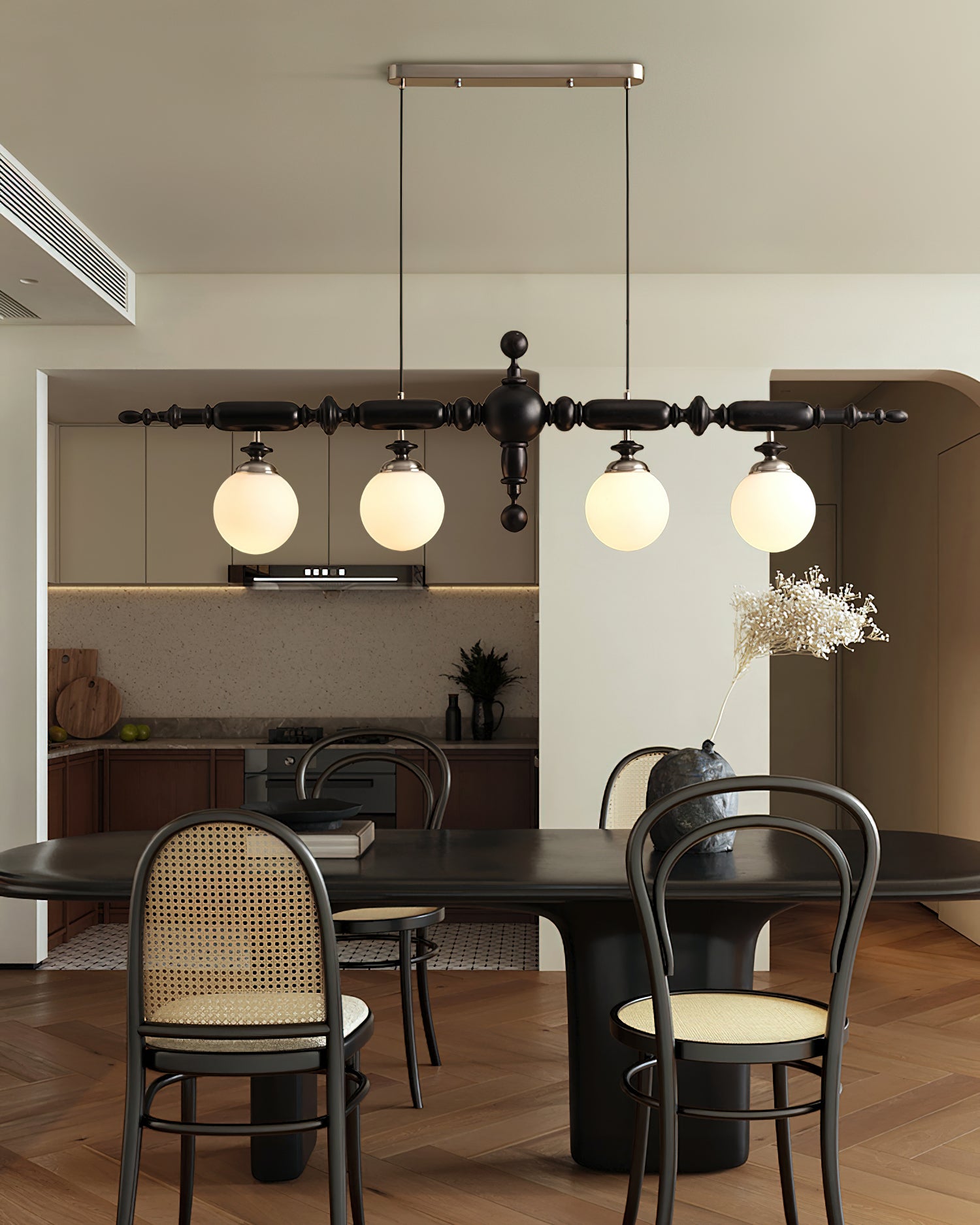 Isilira Classic Wood Glass Linear Pendant Light-Neutral Decor