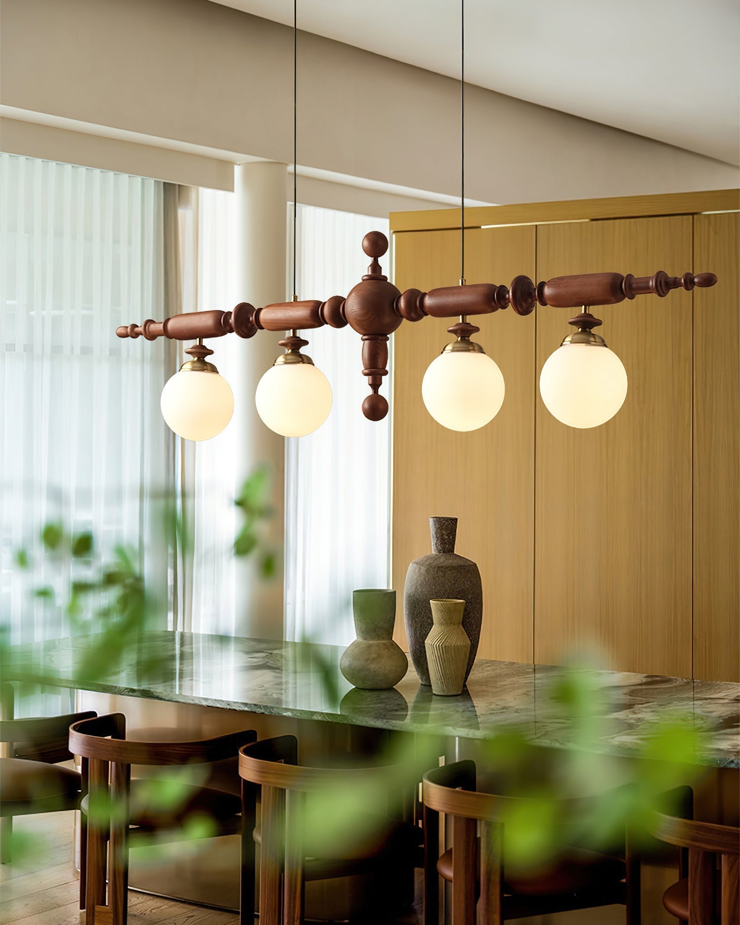 Isilira Classic Wood Glass Linear Pendant Light-Neutral Decor