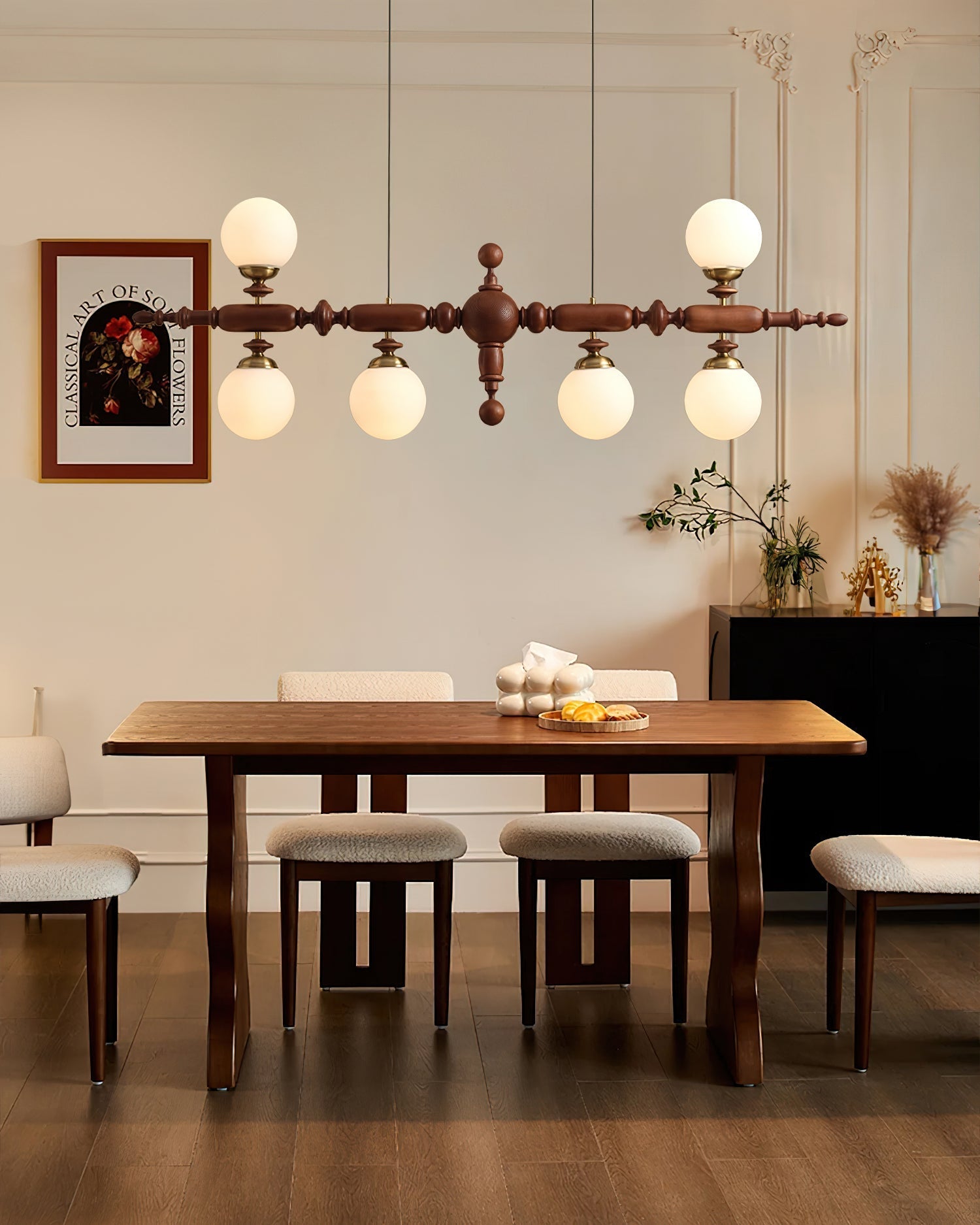 Isilira Classic Wood Glass Linear Pendant Light-Neutral Decor