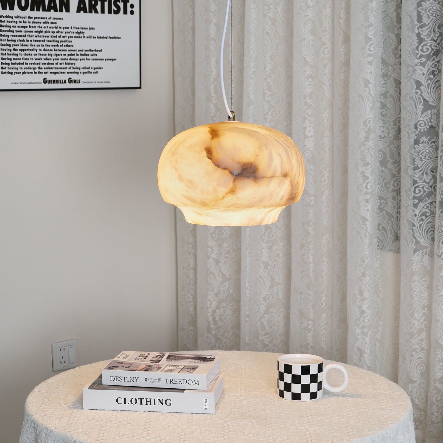 Thalia Minimalist Alabaster Pendant Light-Neutral Decor