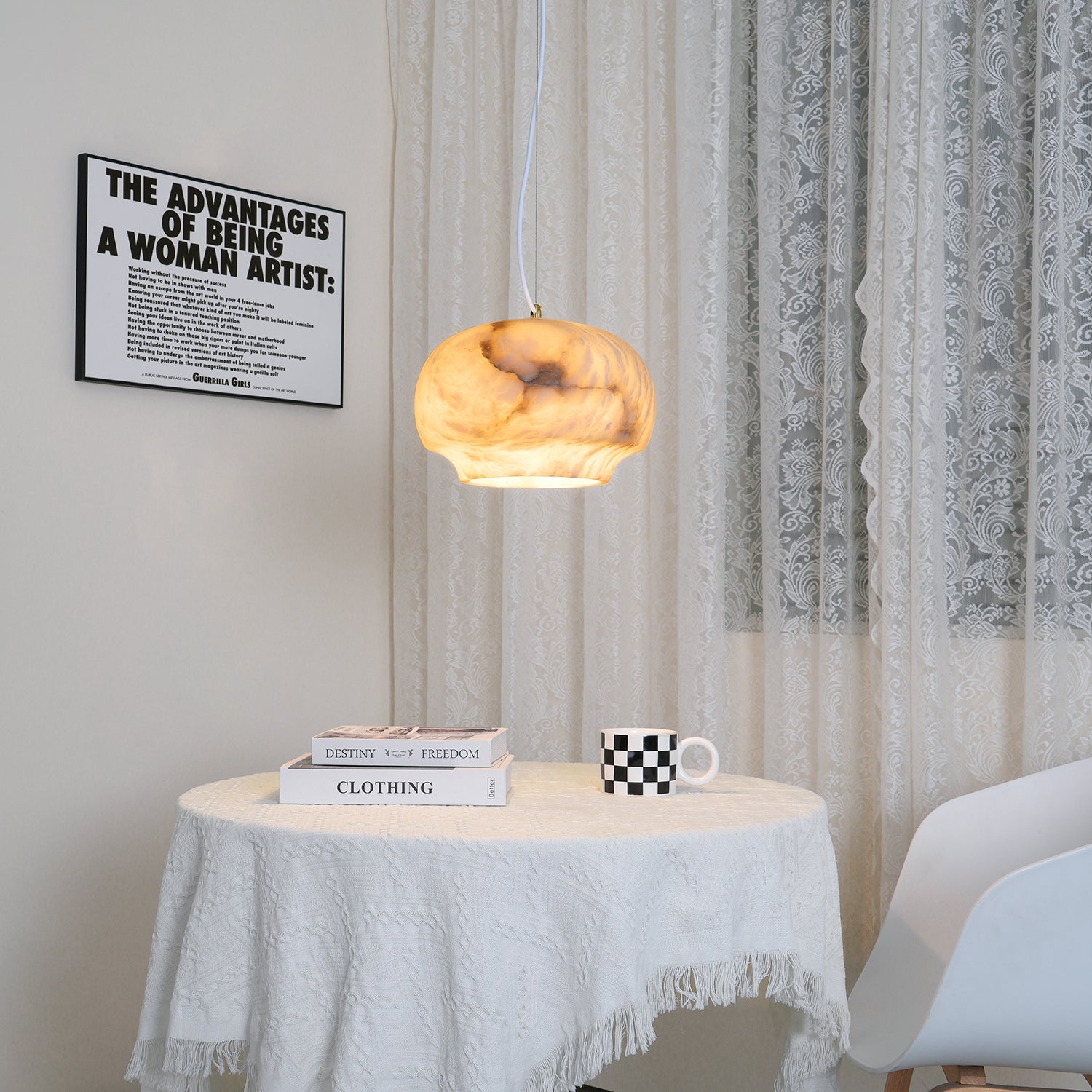 Thalia Minimalist Alabaster Pendant Light-Neutral Decor