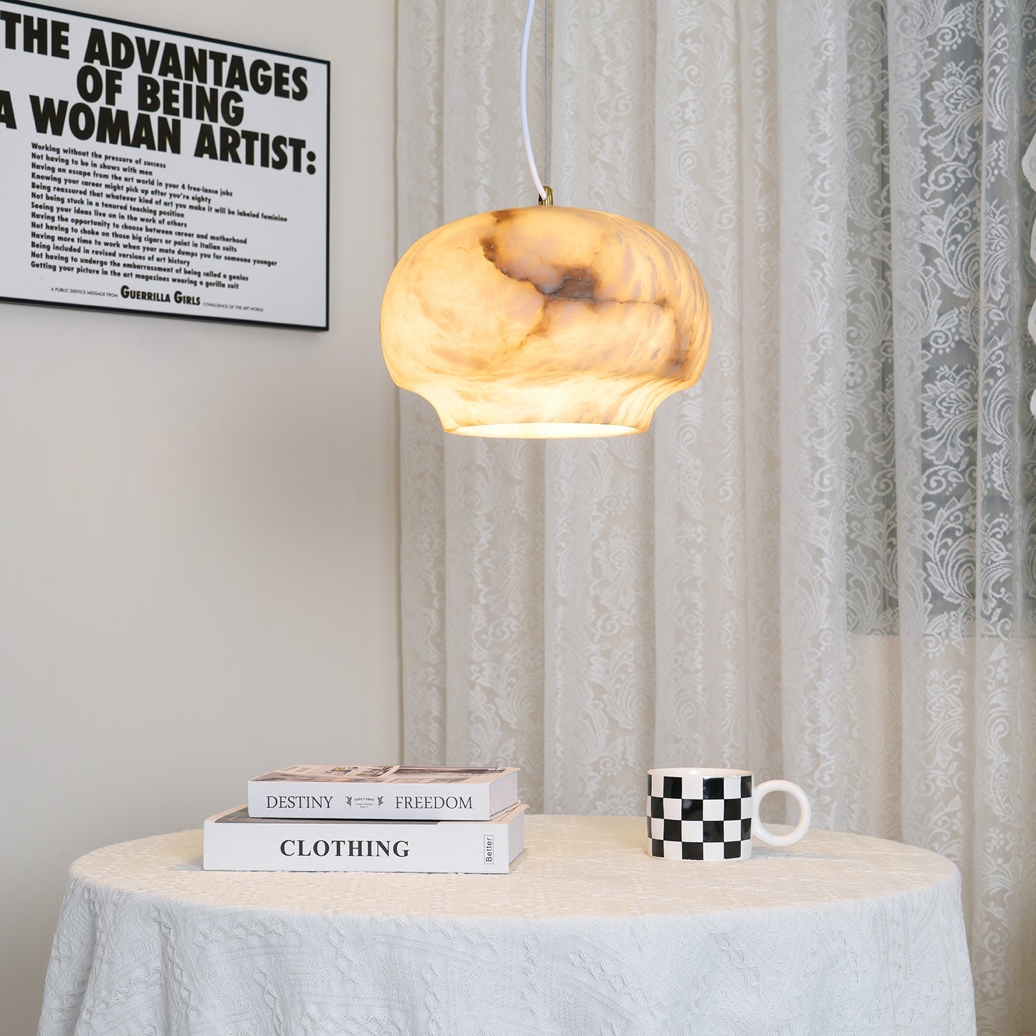 Thalia Minimalist Alabaster Pendant Light-Neutral Decor