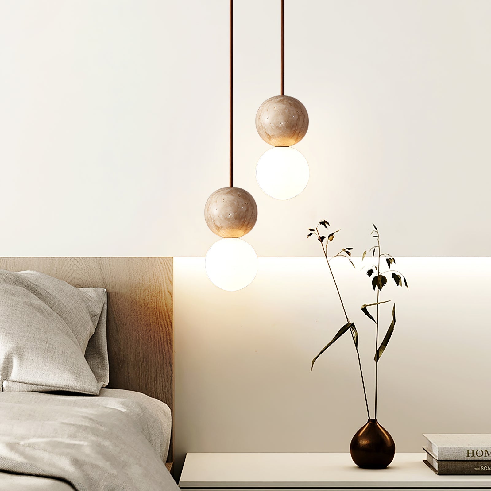 Luna Travertine Pendant Light-Neutral Decor