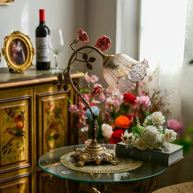 Campanella Vintage Rose Table Lamp-Neutral Decor