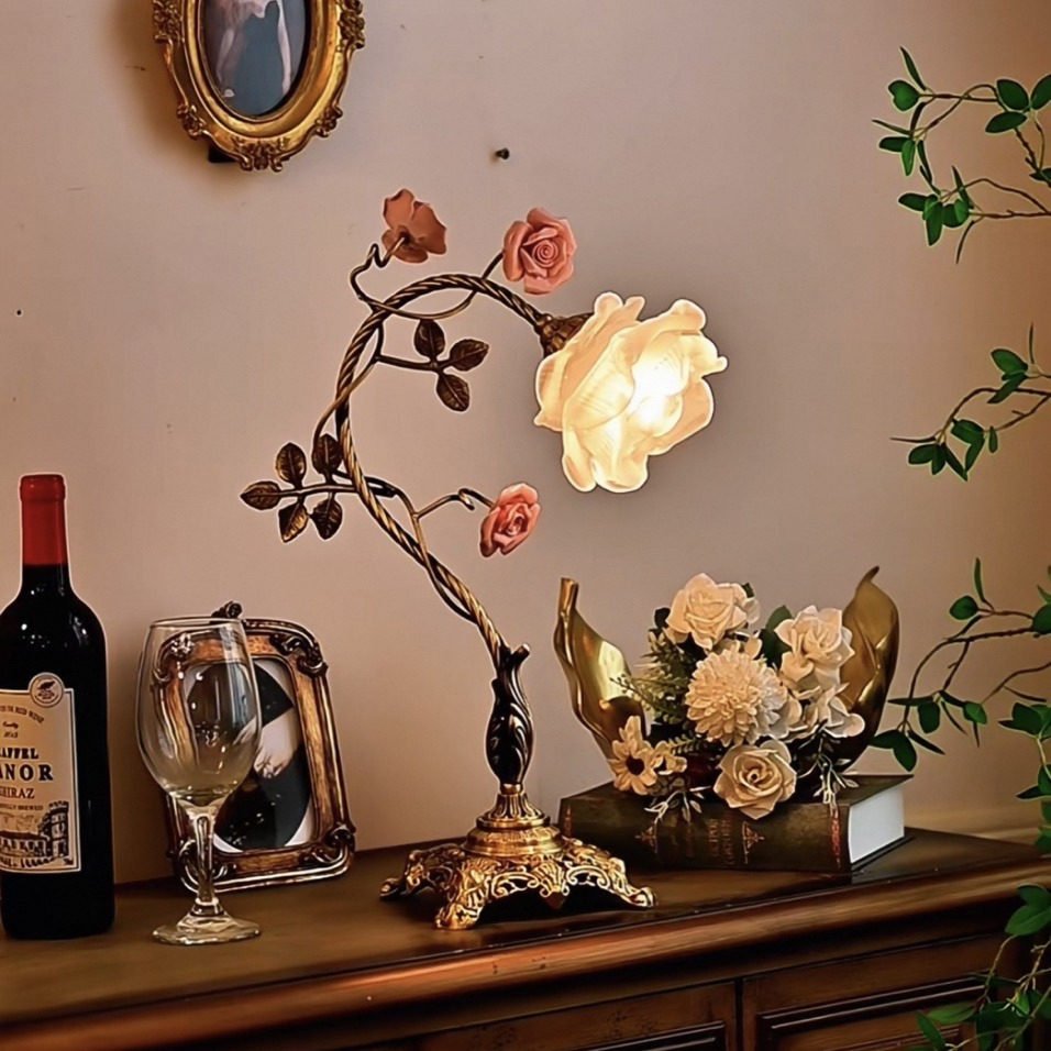 Campanella Vintage Rose Table Lamp-Neutral Decor