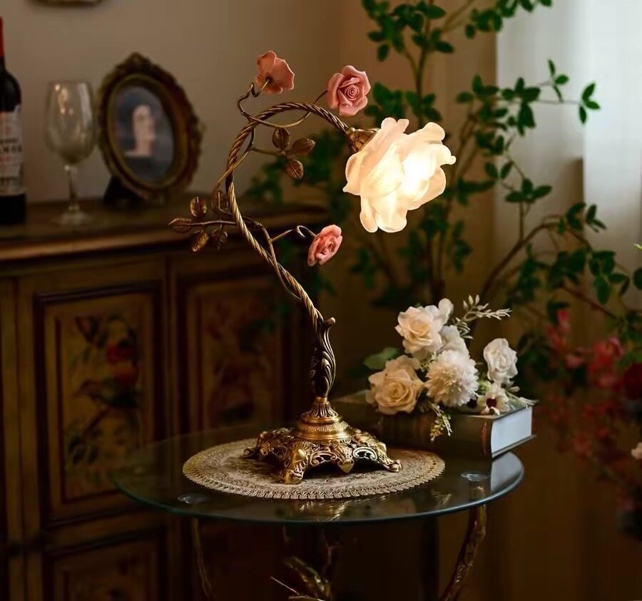Campanella Vintage Rose Table Lamp-Neutral Decor