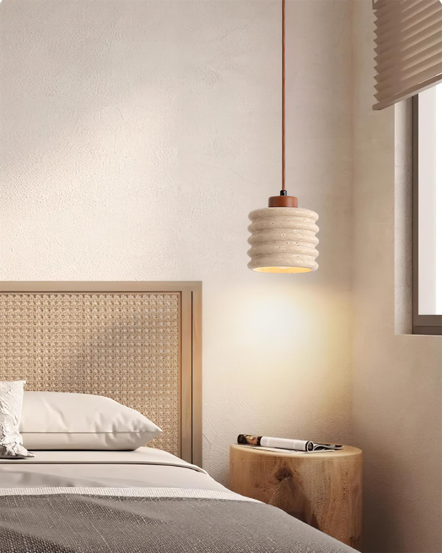 Ritta Pendant Light Travertine Ripple Shade  Wabi-Sabi