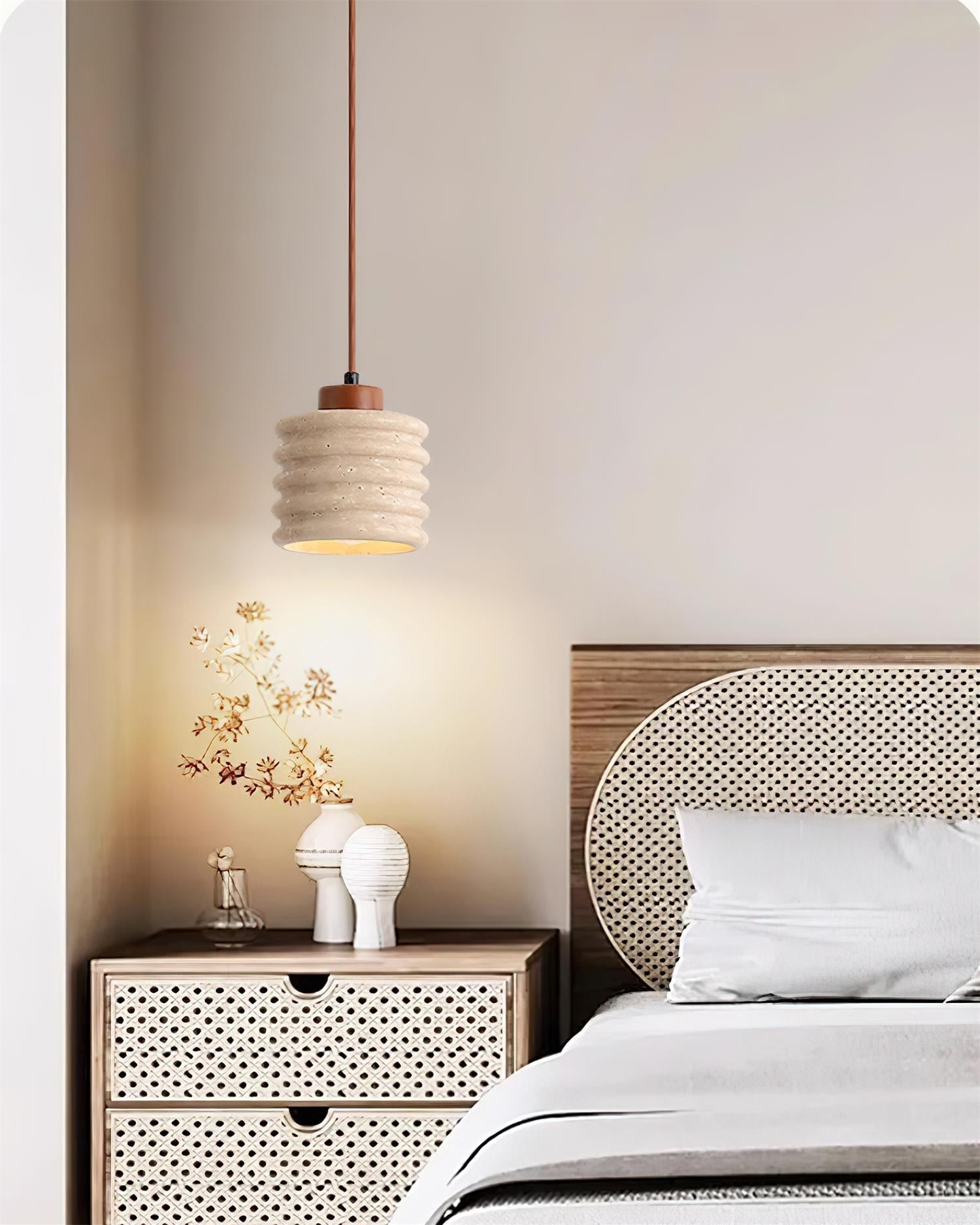 Ritta Pendant Light Travertine Ripple Shade  Wabi-Sabi