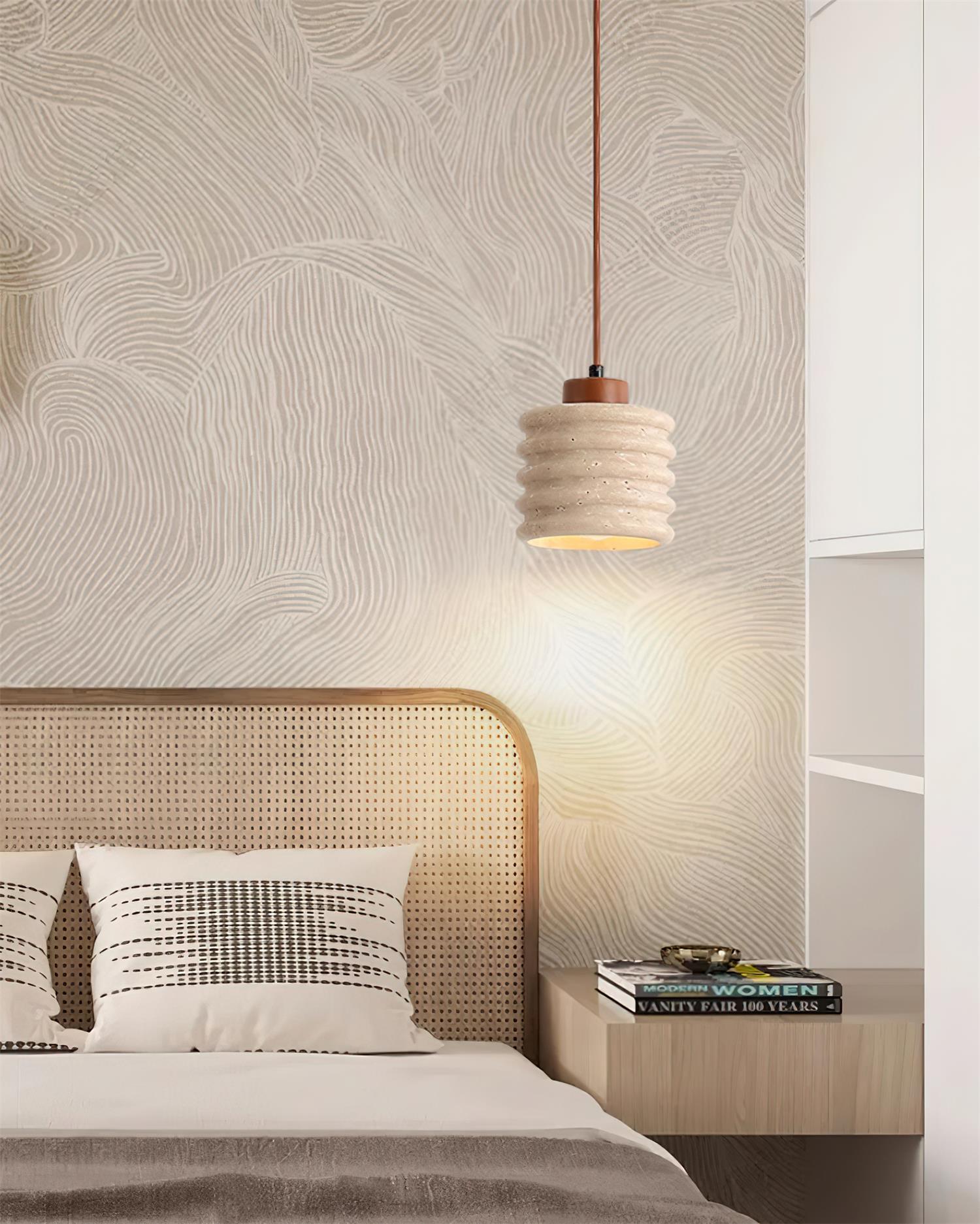 Ritta Pendant Light Travertine Ripple Shade  Wabi-Sabi