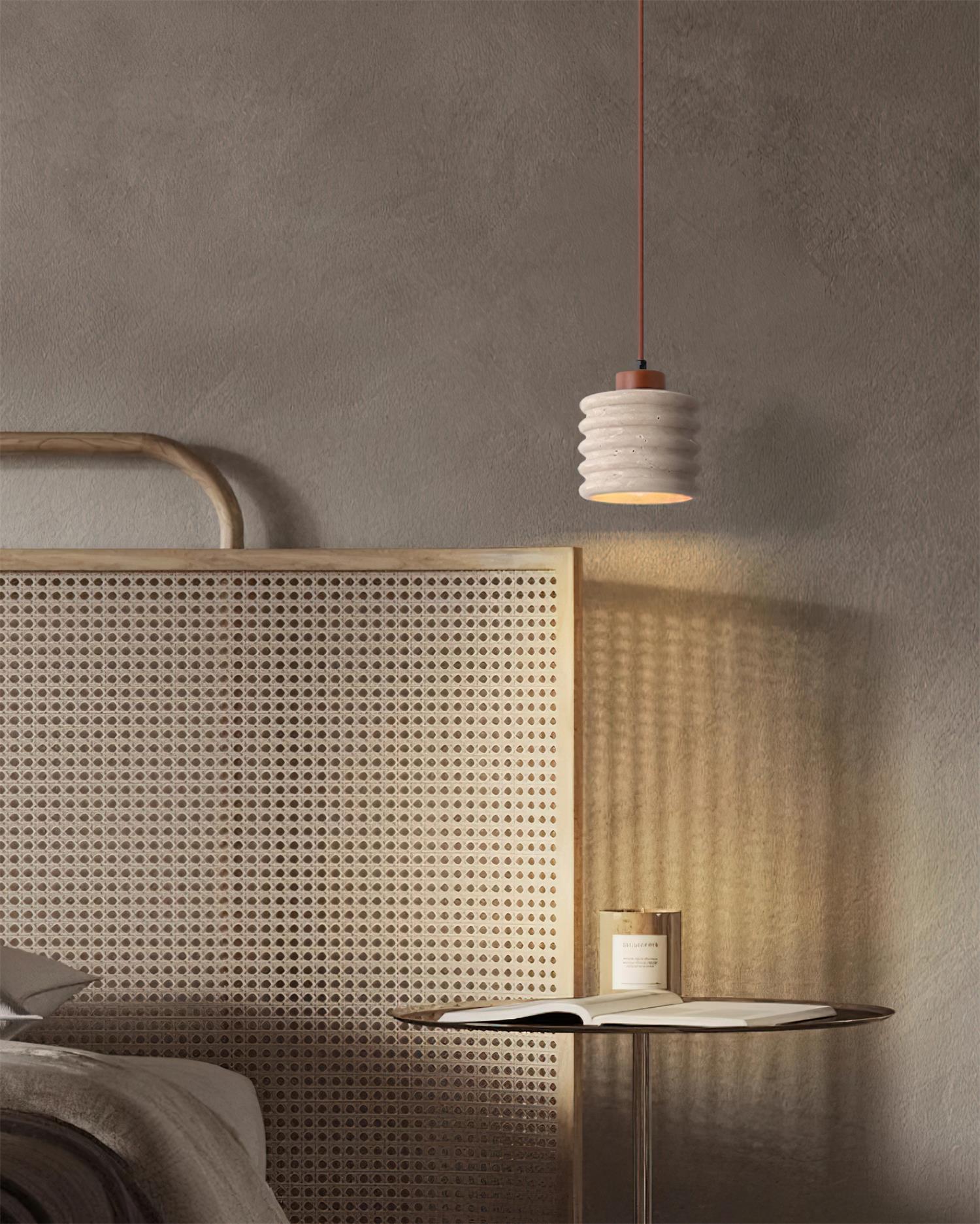 Ritta Pendant Light Travertine Ripple Shade  Wabi-Sabi