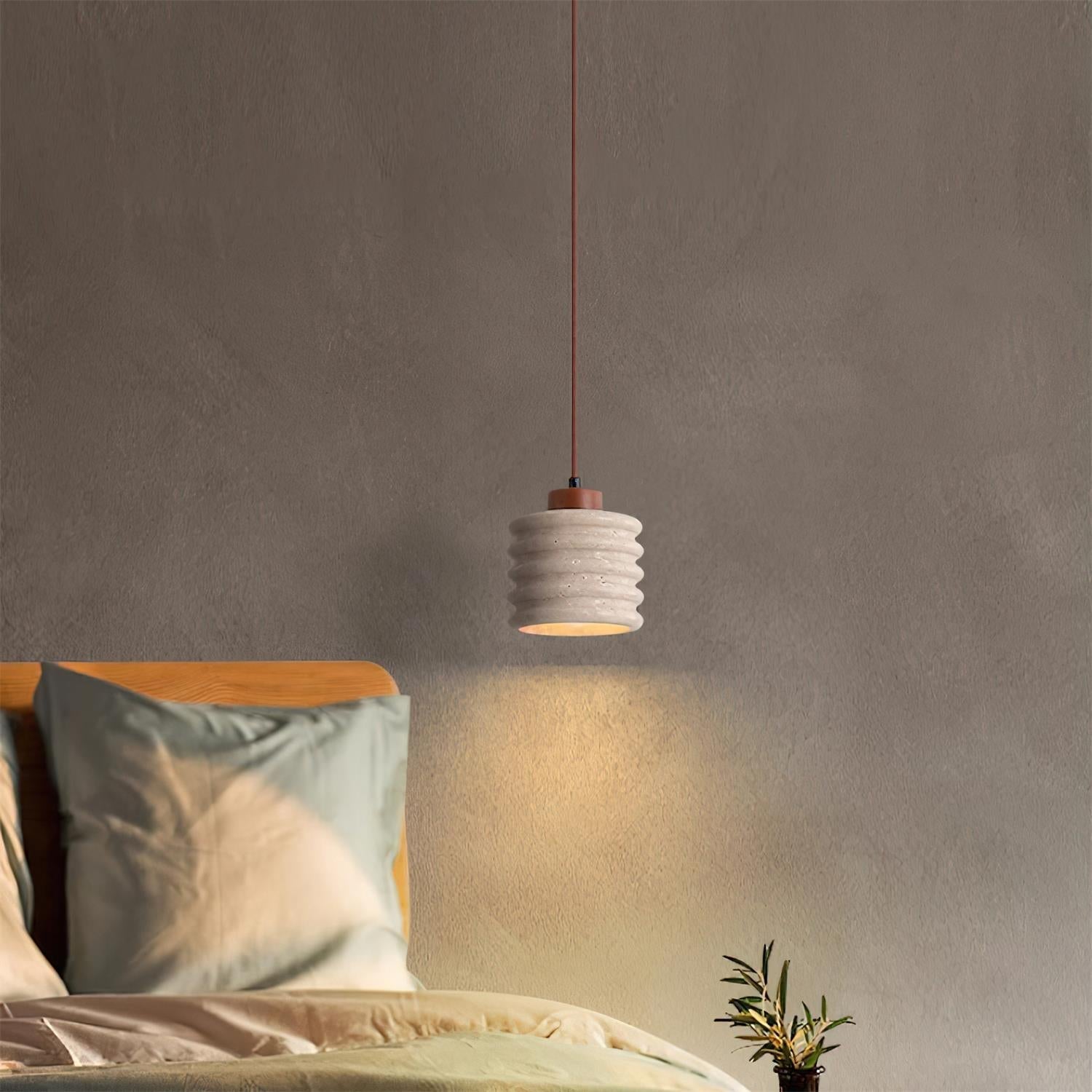 Ritta Pendant Light Travertine Ripple Shade  Wabi-Sabi