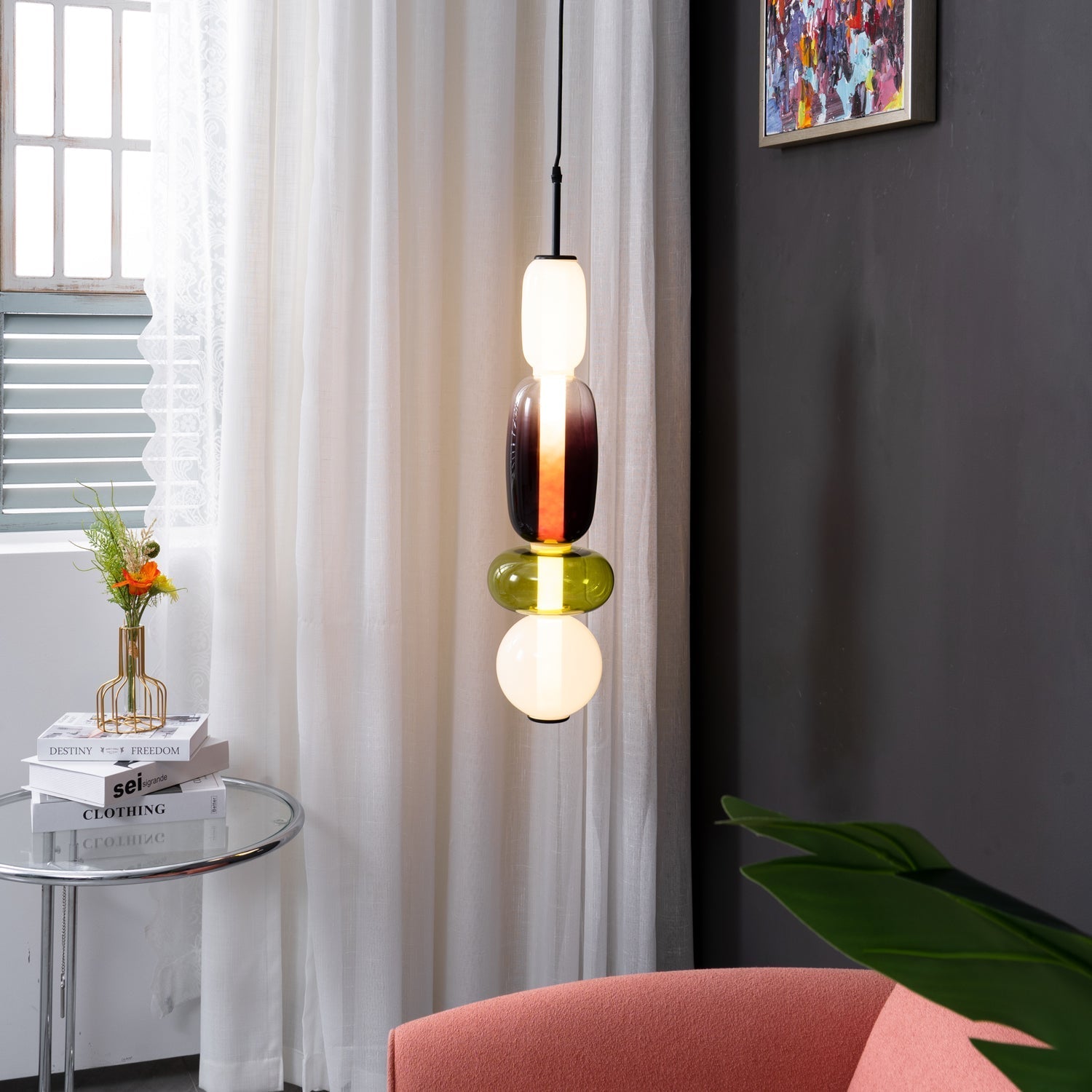 Orba Candied Glass Pendant Light-Neutral Decor